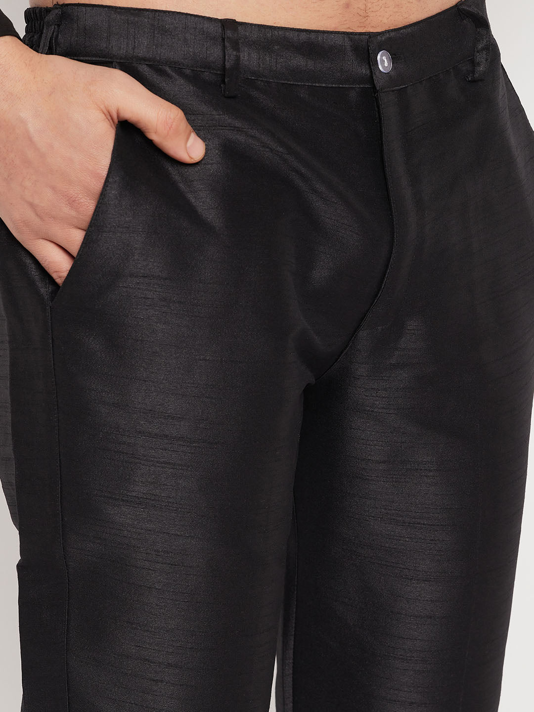 Men's Black Silk Blend Straight Jacket Kurta and Pyjama Set
