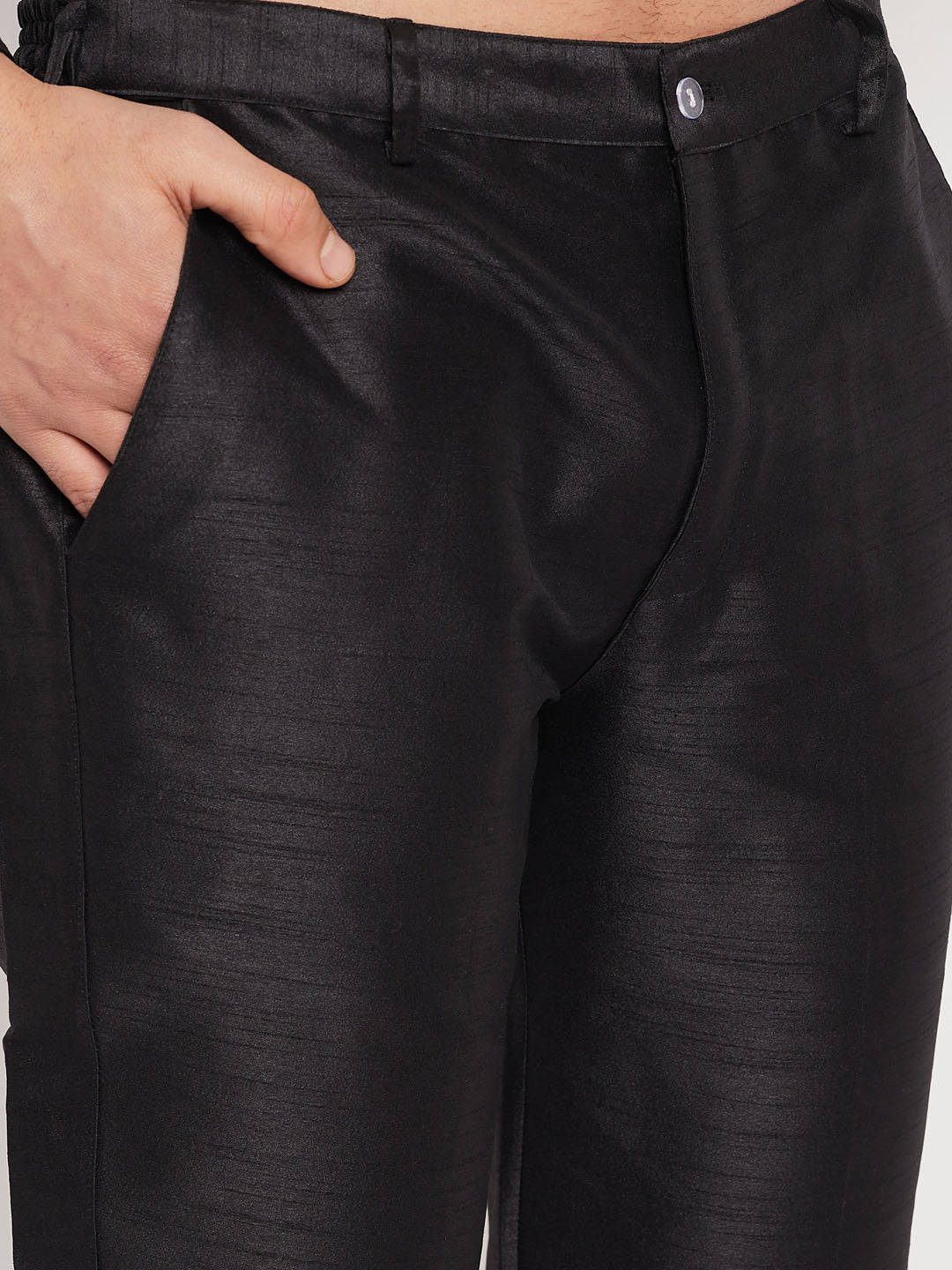 Men's Black Silk Blend Straight Jacket Kurta and Pyjama Set
