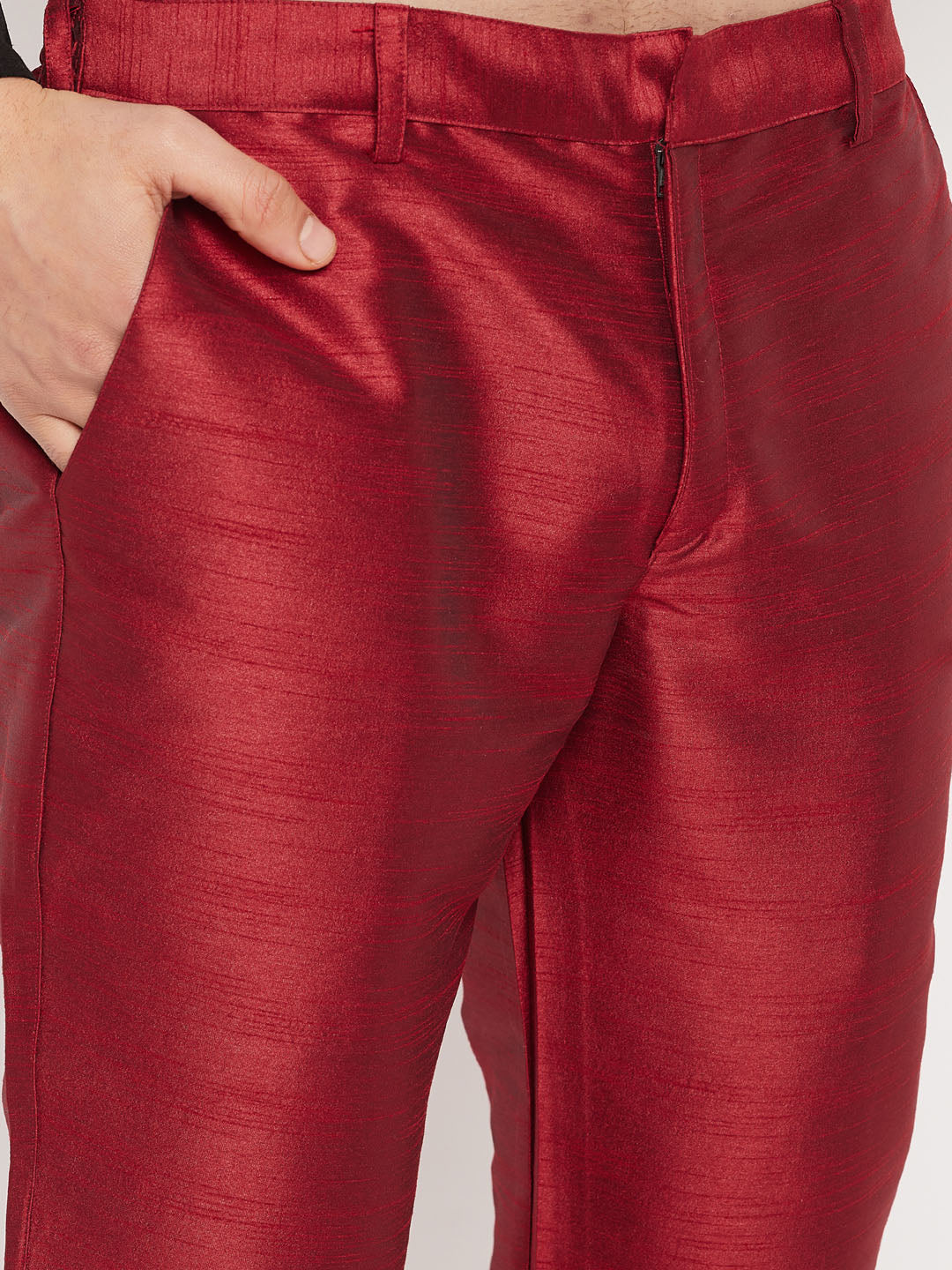 Men's Maroon Silk Blend Straight Jacket Kurta and Pyjama Set