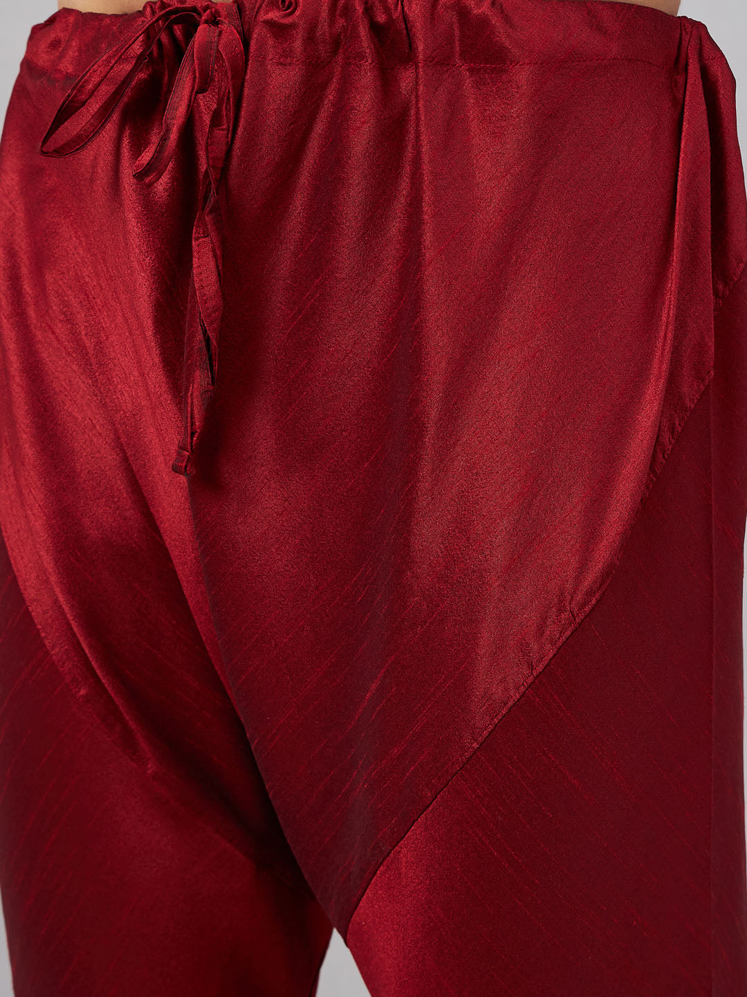 Men's Maroon Silk Blend Straight Jacket Kurta and Pyjama Set