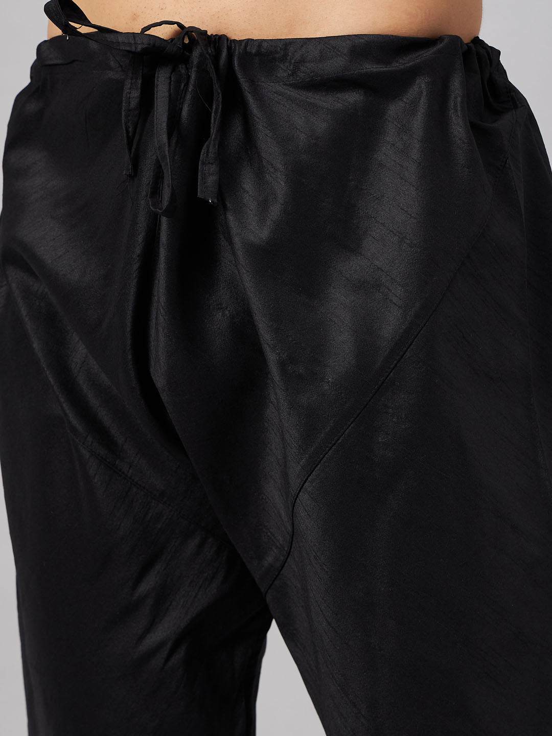 Men's Black Silk Blend Straight Jacket Kurta and Pyjama Set