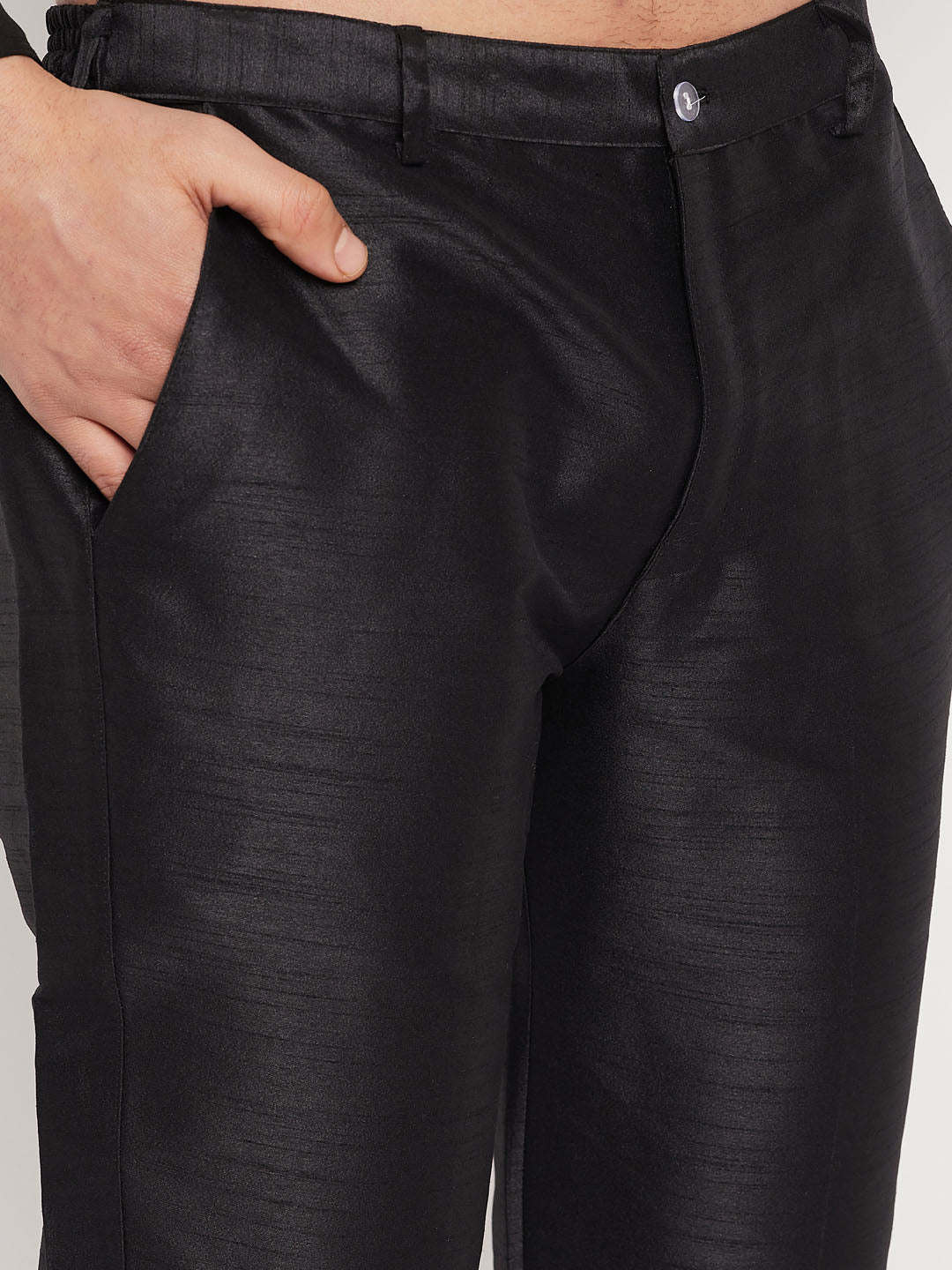 Men's Black Silk Blend Straight Jacket Kurta and Pyjama Set