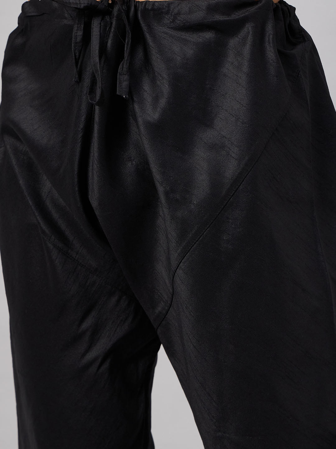 Men's Black Silk Blend Straight Jacket Kurta and Pyjama Set