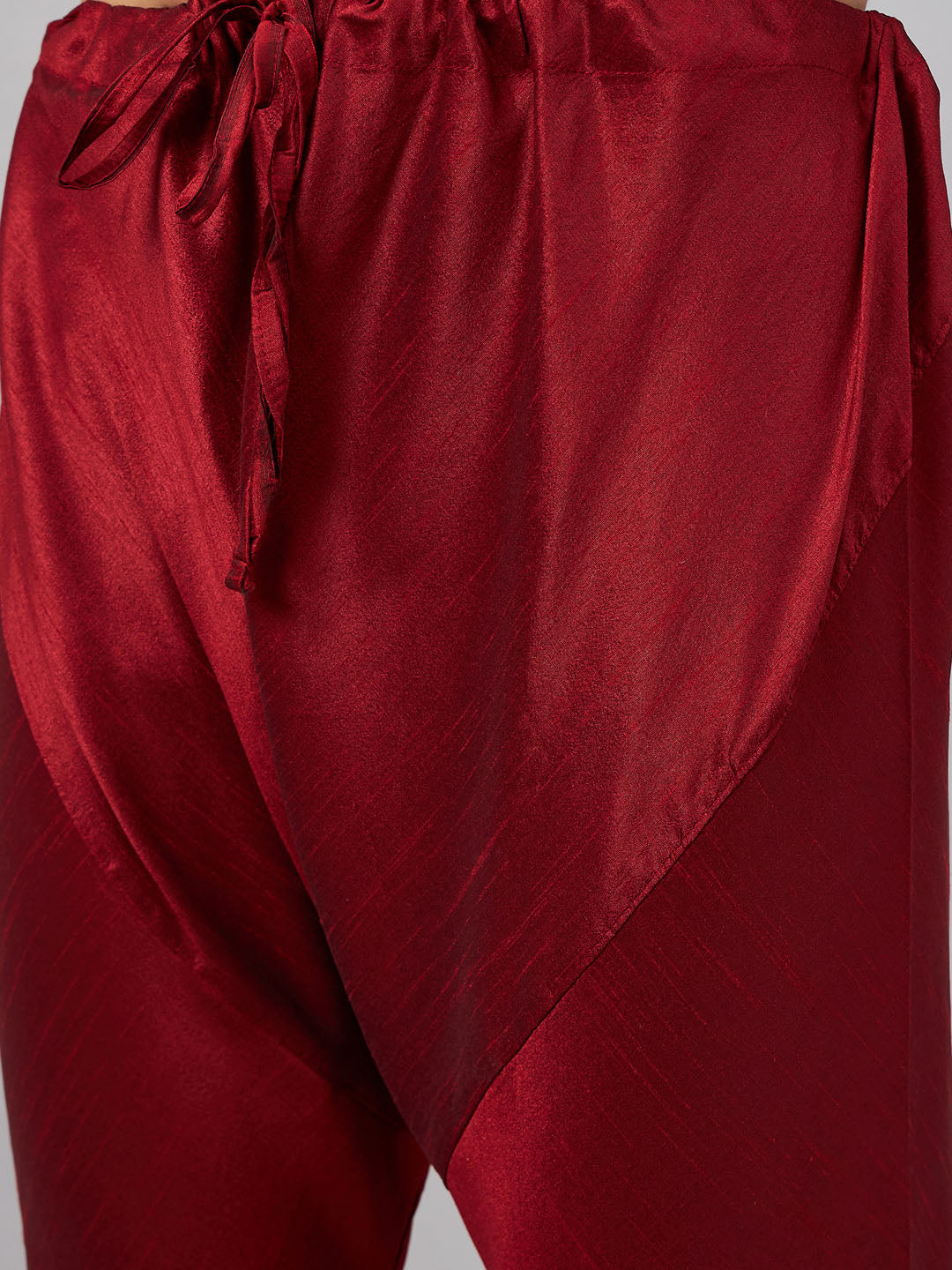 Men's Maroon Silk Blend Straight Jacket Kurta and Pyjama Set