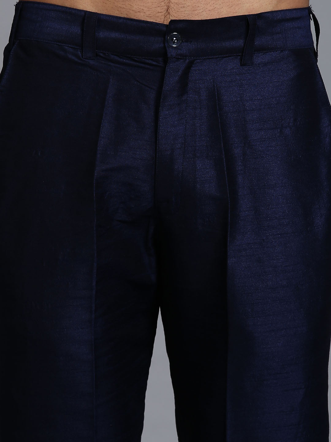 Men's Navy Blue Silk Blend Straight Jacket Kurta and Pyjama Set