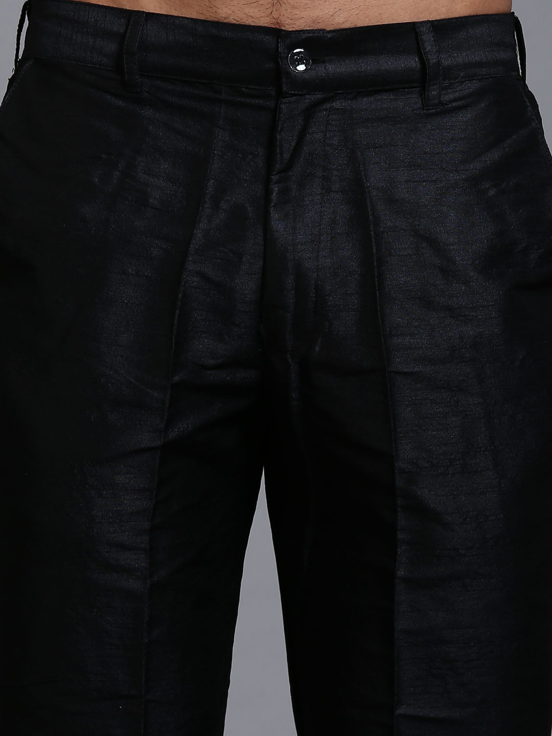 Men's Black Silk Blend Straight Jacket Kurta and Pyjama Set