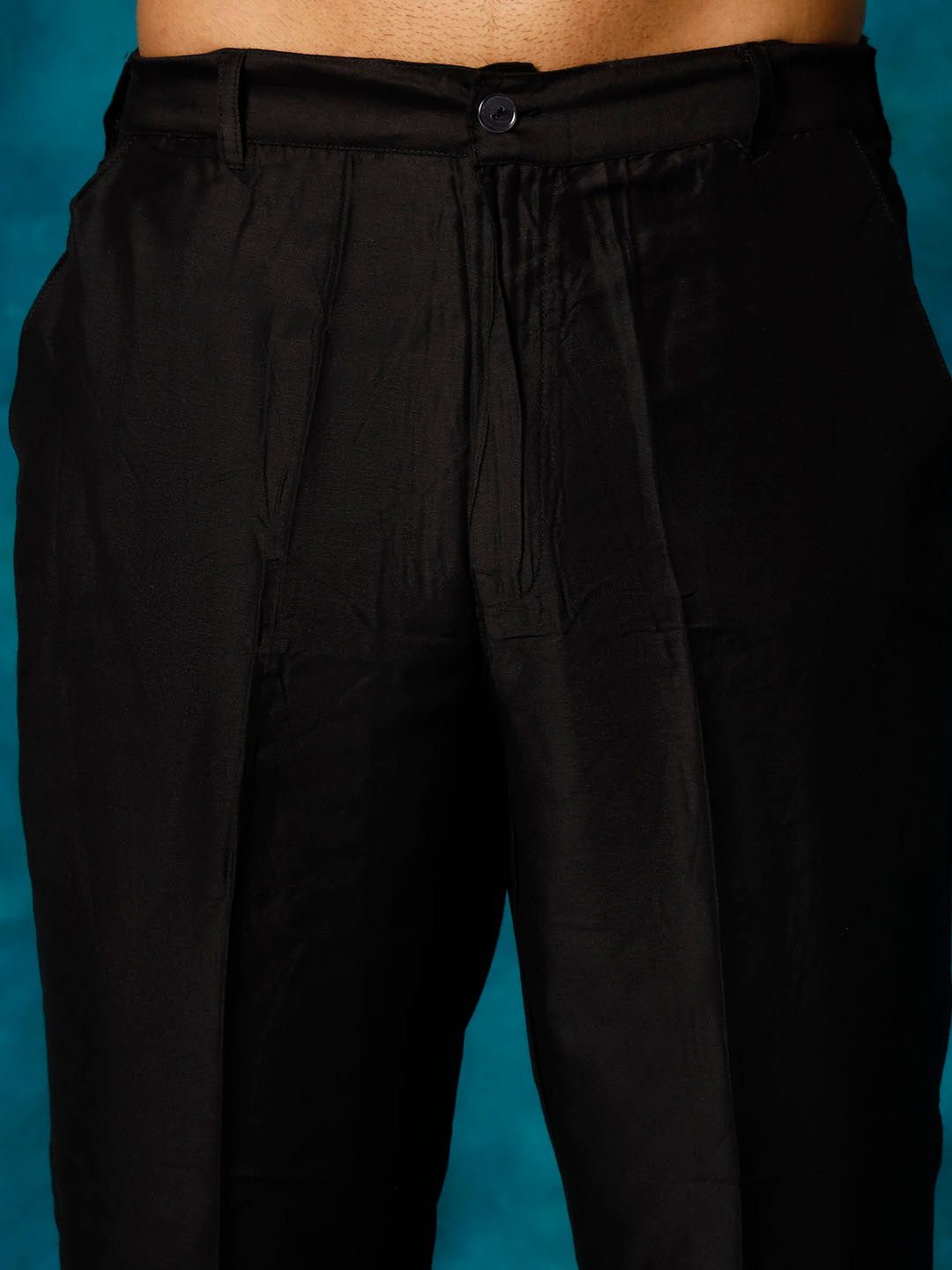 Men's Black Viscose Blend Asymmetric Kurta Pyjama & Dupatta Set