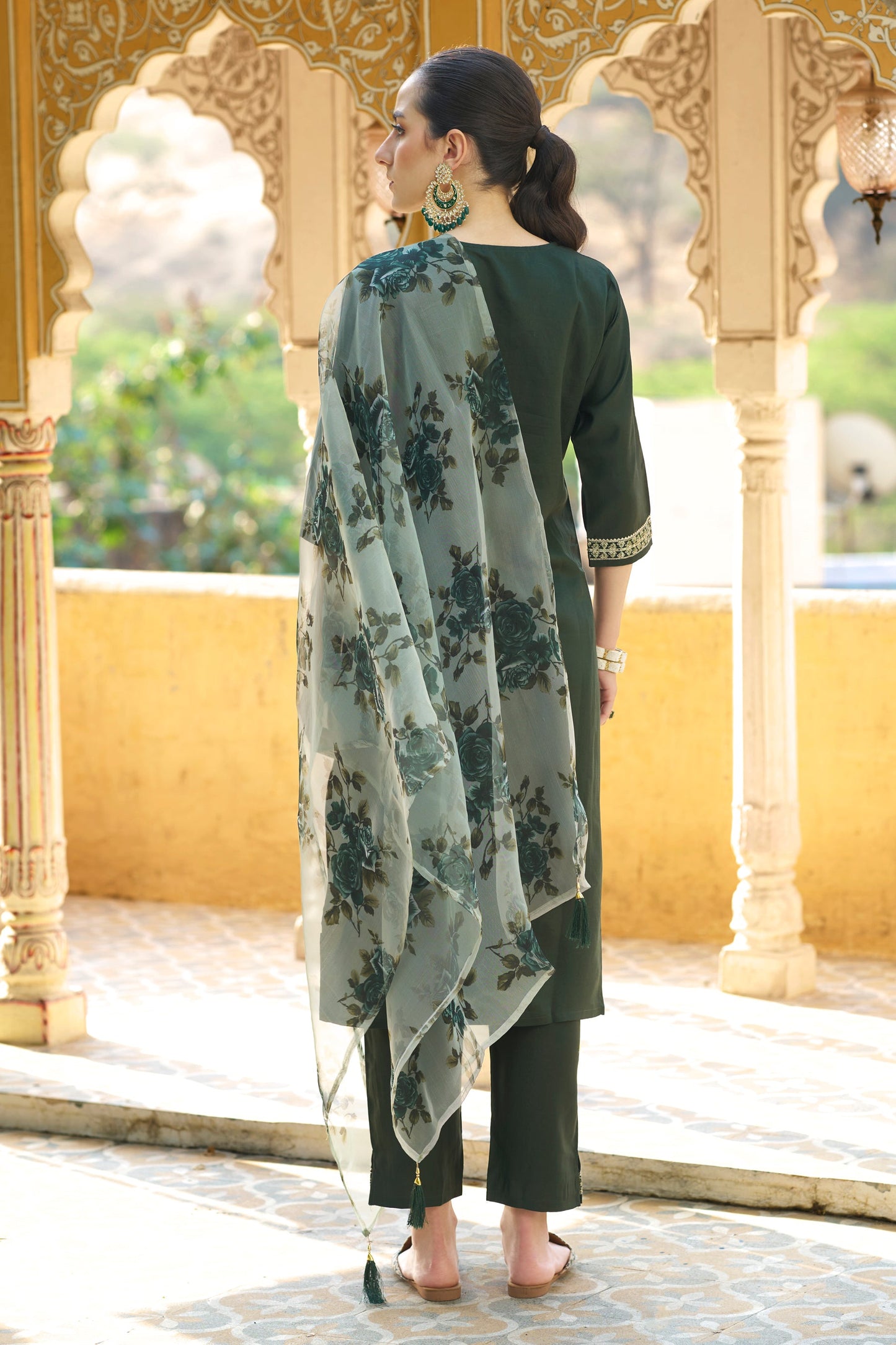 Dhiyona VV Tara Womens Viscose Rayon Kurta Pant Set Embroidered Ethnic Wear with Organza Dupatta