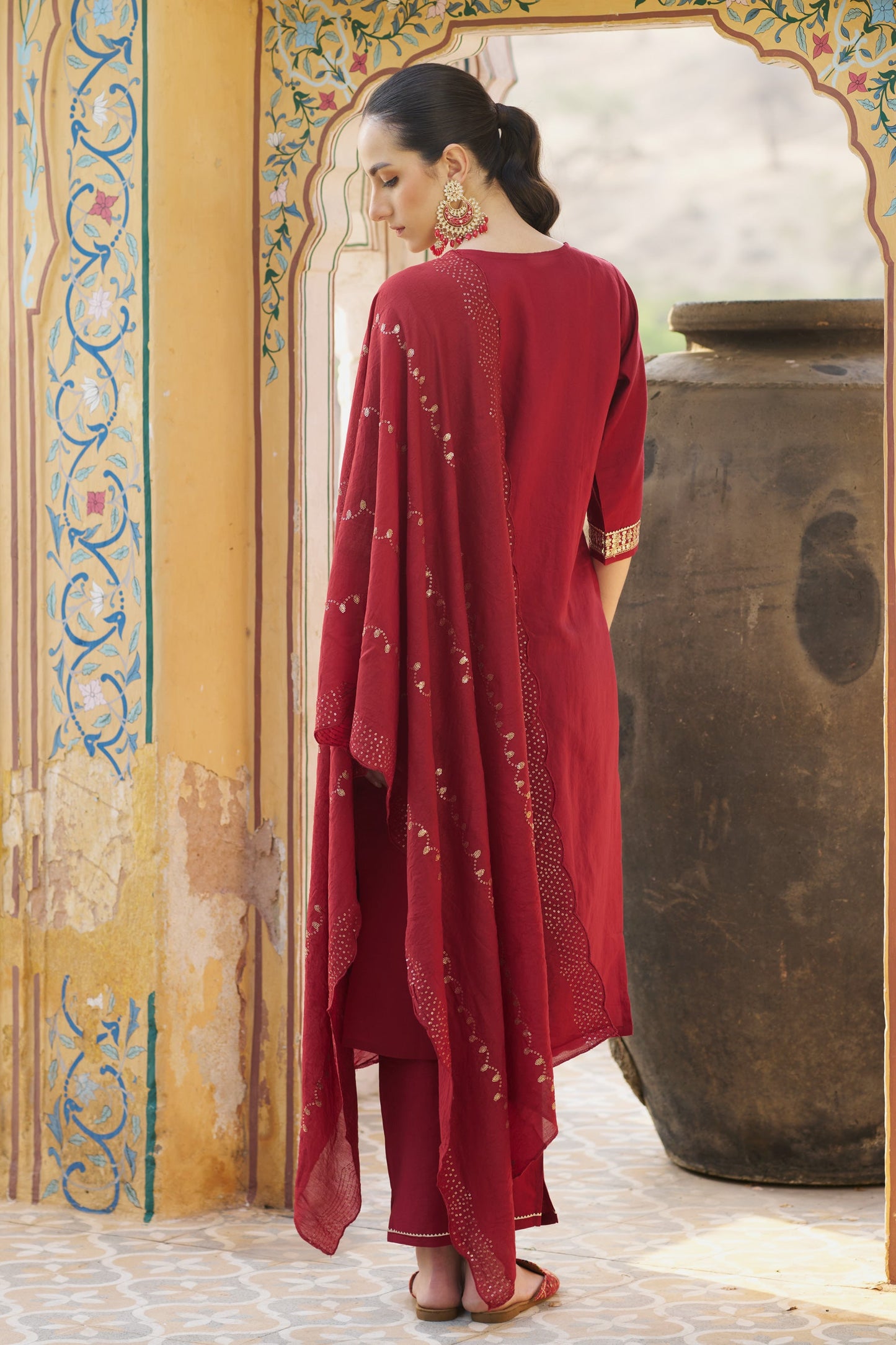 Dhiyona VV Divyaa Womens Embroidered Viscose Rayon Kurta Pant Set with Chanderi Silk Dupatta Stylish Ethnic Wear