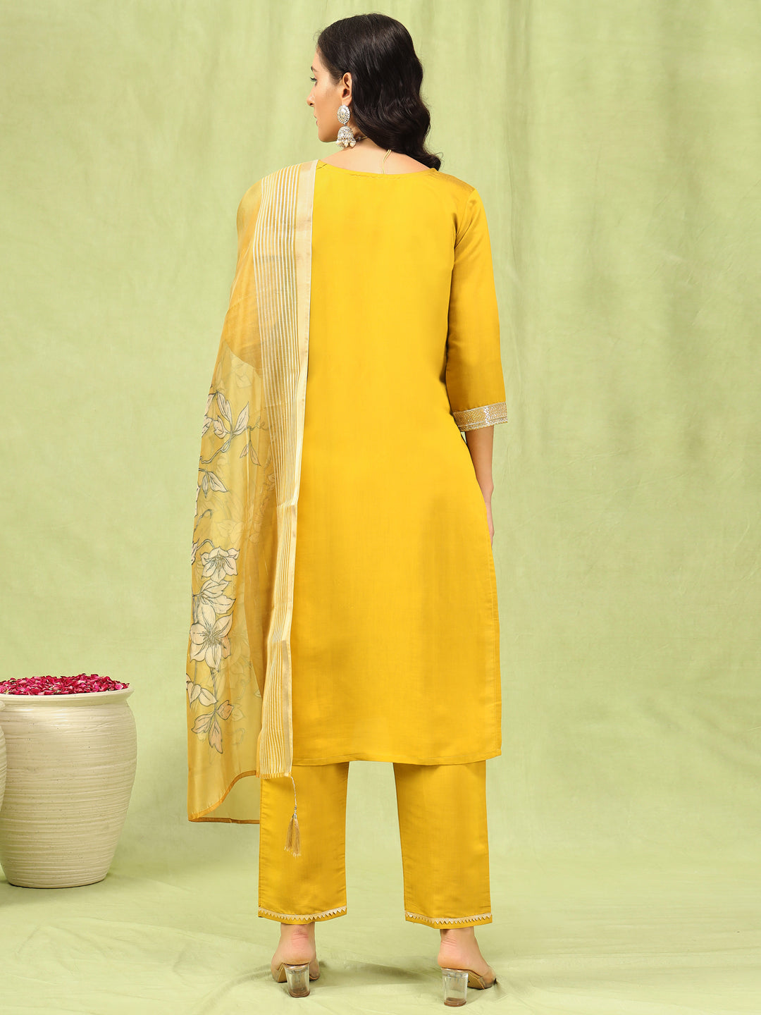 Dhiyona VV Bharthi Womens Viscose Roman Silk Embroidery Straight Kurta Pant with Dupatta Set