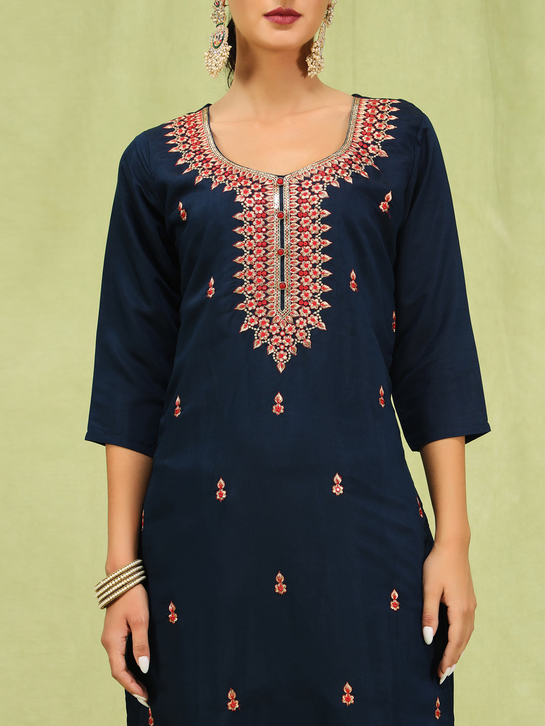 Dhiyona VV Akruti Womens Viscose Roman Silk Embroidery Straight Kurta Pant with Dupatta Set