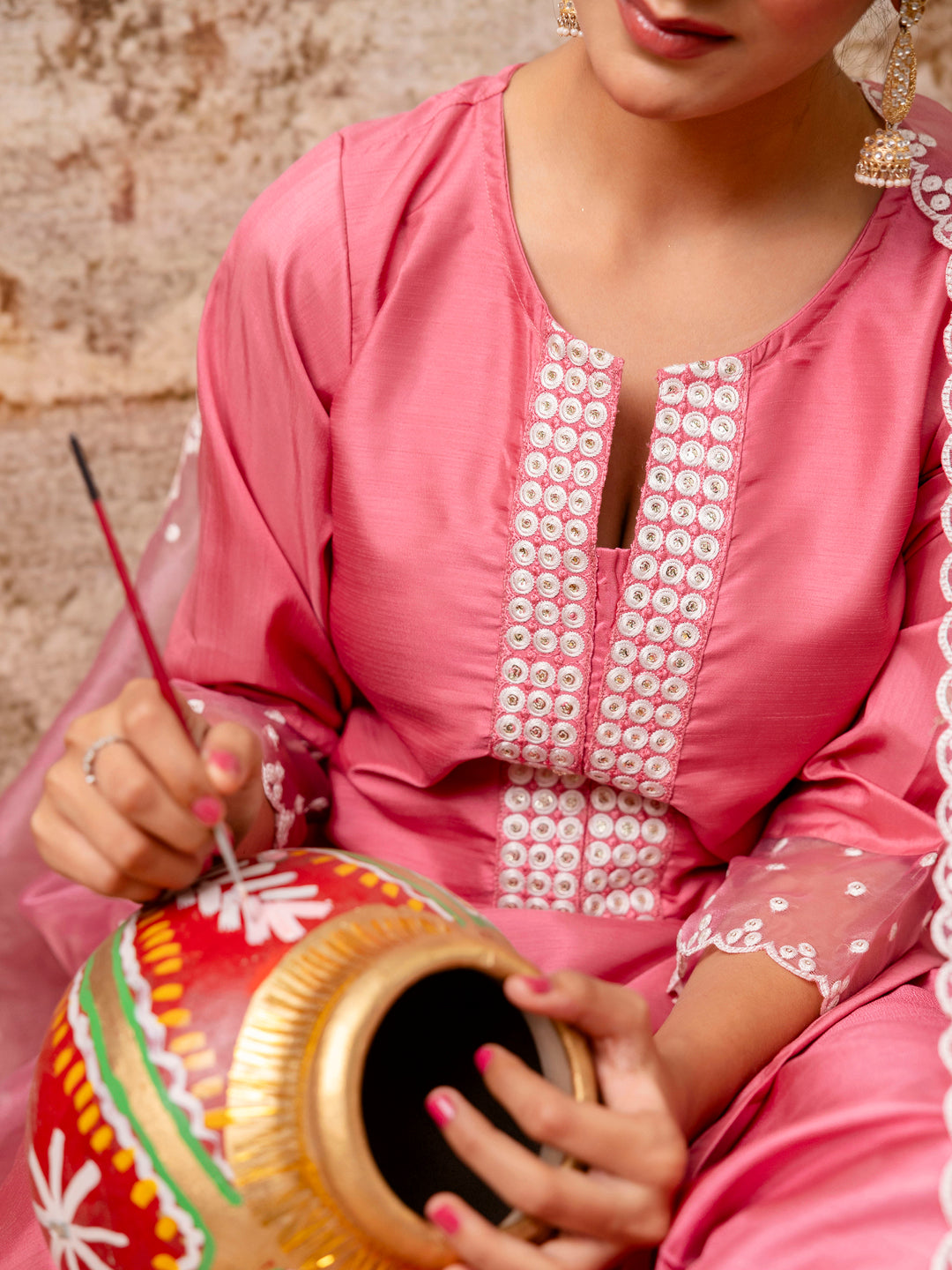 Dhiyona VV Women's Kurta and Pant Sets Silk Blend Fabric