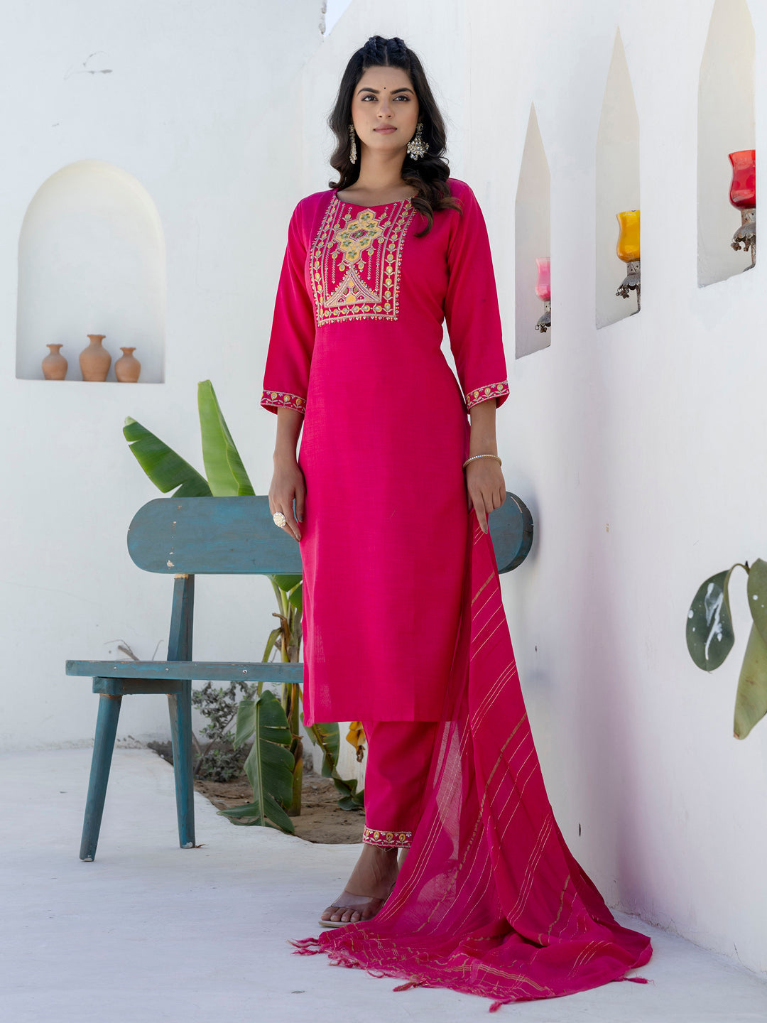 Dhiyona VV Nova Women Kurta and Trousers Pant Sets Cotton Blend