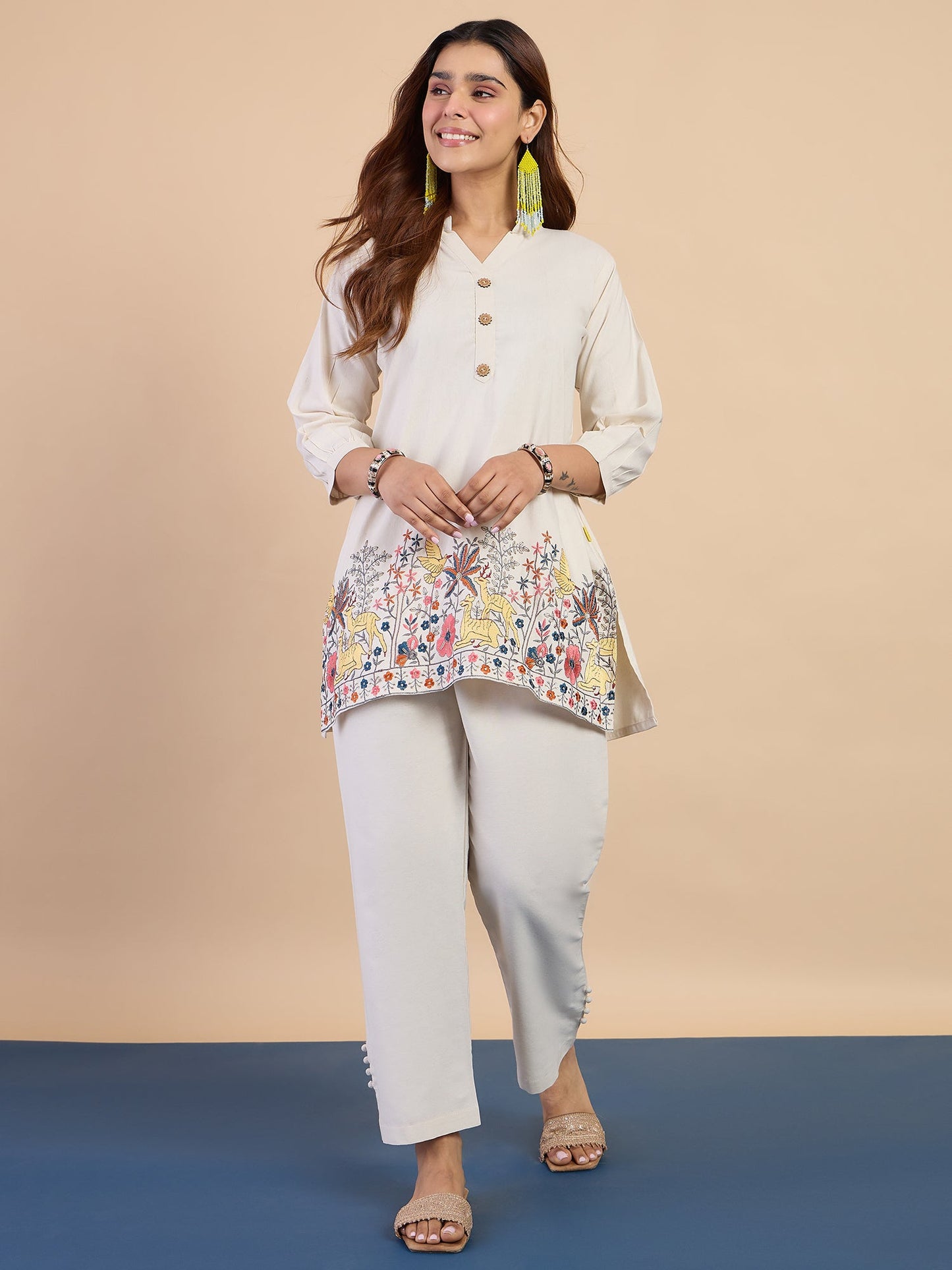 Dhiyona VV Off-white Women's Designer Kurta Pant Set Premium Pattern Collection
