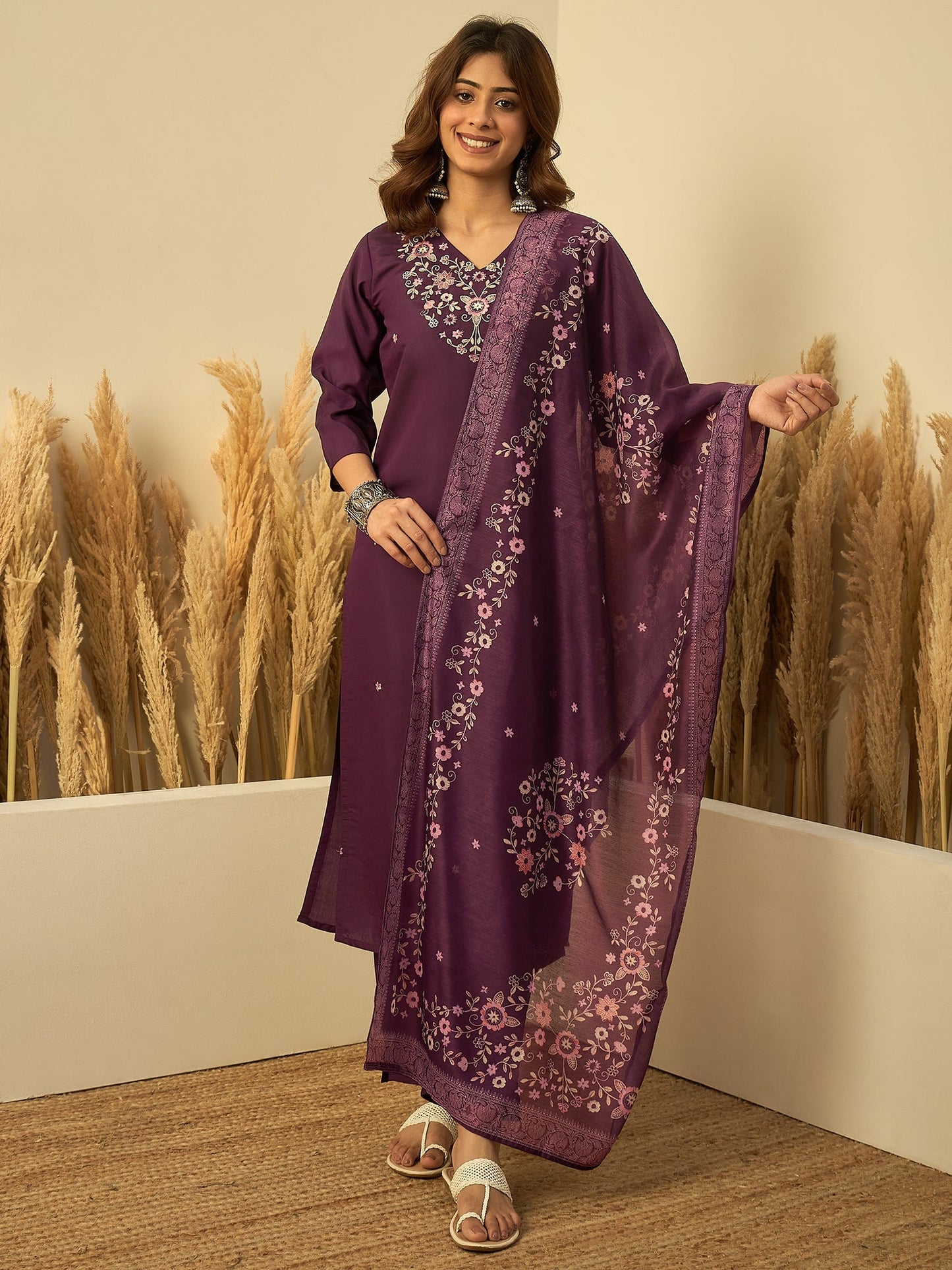 Dhiyona VV Purple Womens Traditional Kurta Pant Set with Dupatta