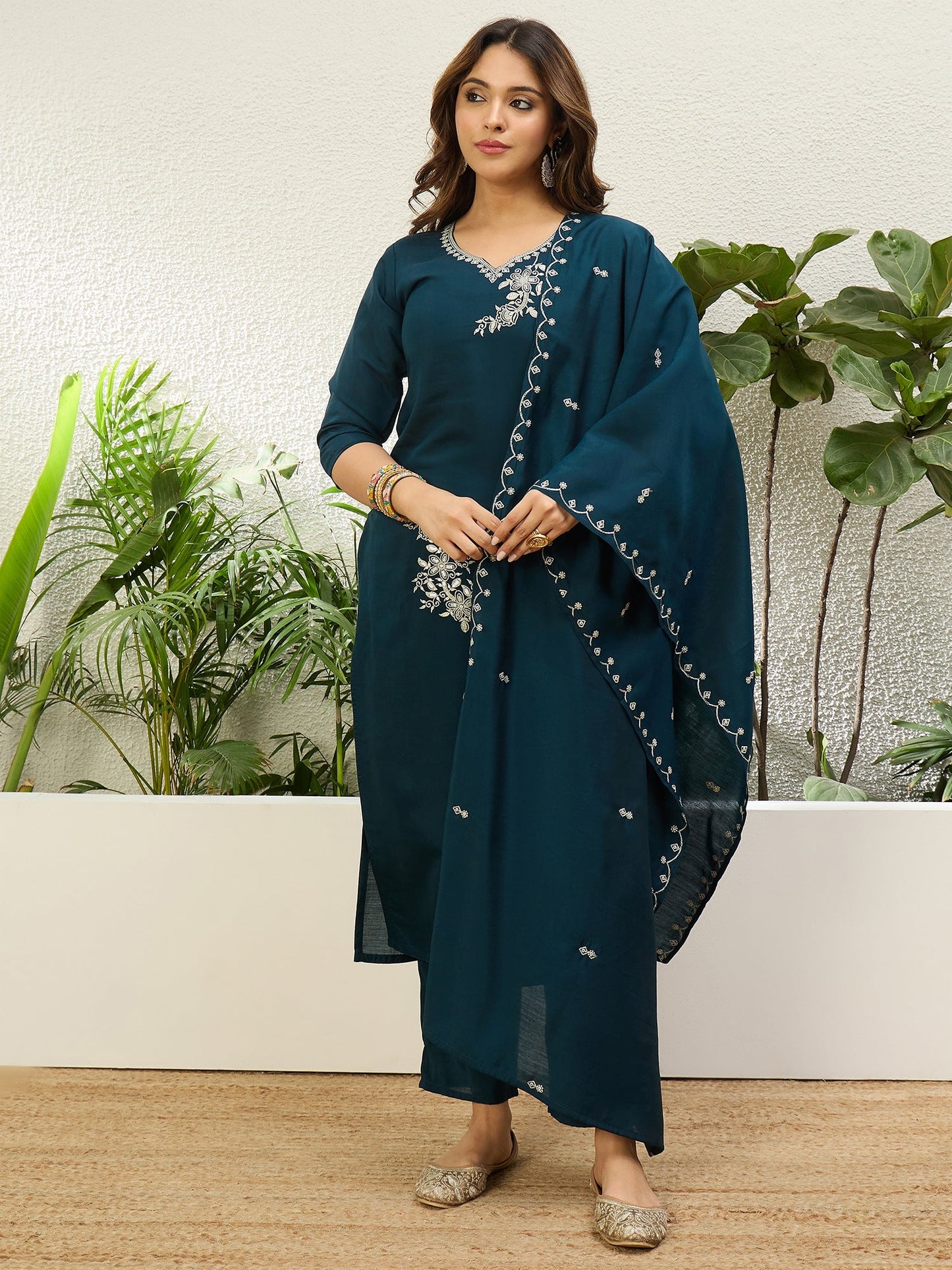 Dhiyona VV N Blue Womens Traditional Kurta Pant Set with Dupatta