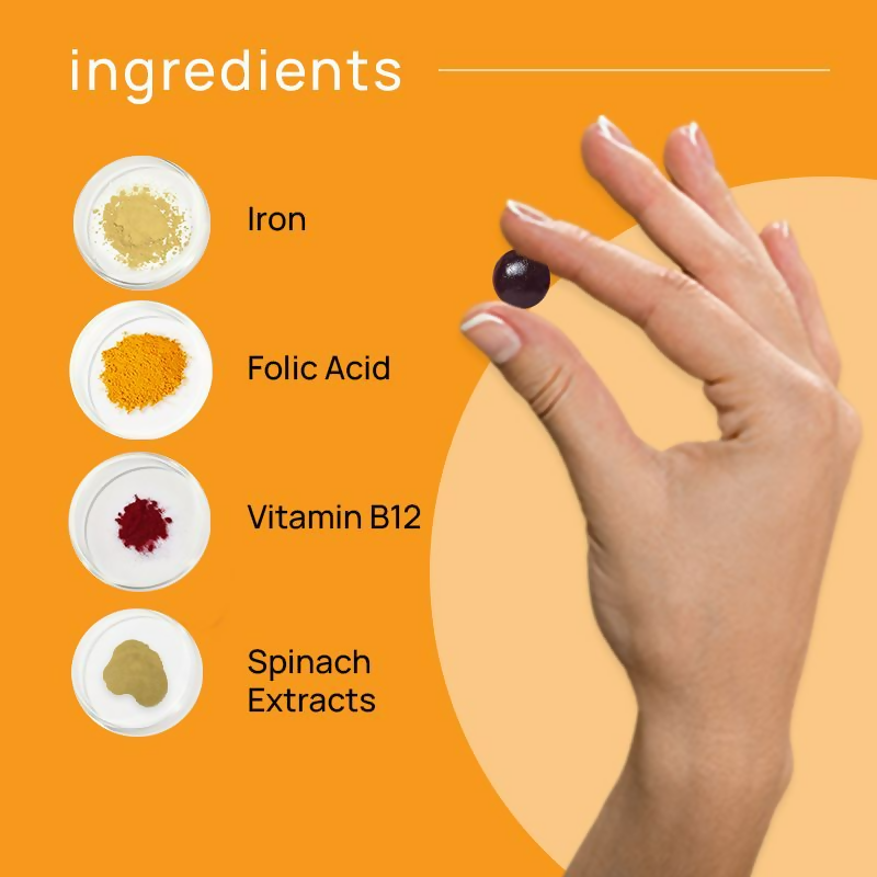 Nyumi IronGummies to Boost Energy & Reduce Fatigue - Zinc, Spinach Extract & Vitamin B12