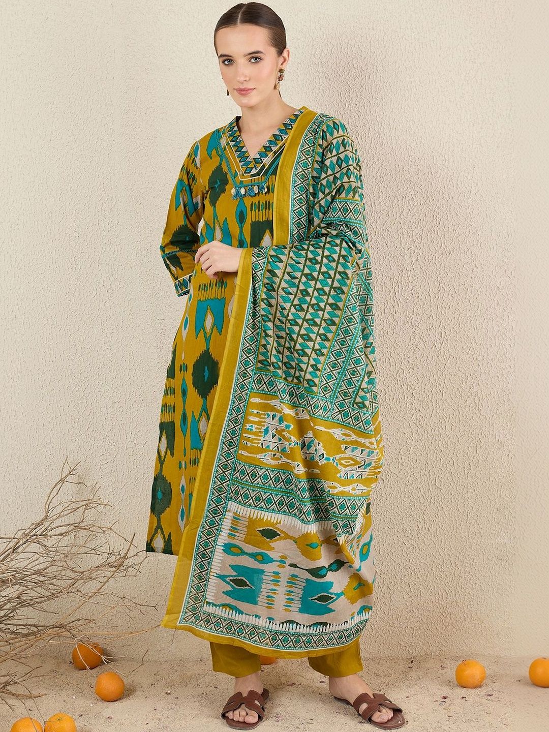 Women Ethnic Motifs Printed Regular Pure Cotton Kurta with Salwar & With Dupatta