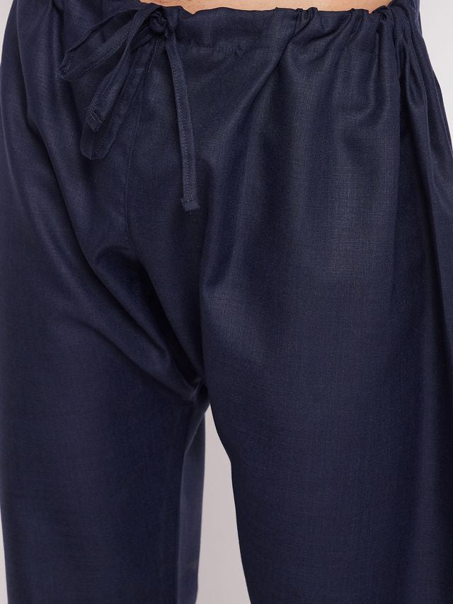 Men's Blue Cotton Blend Pathani Pathani Kurta Set