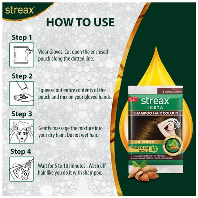Streax Insta Shampoo Hair Color - Natural Brown - Indyancart