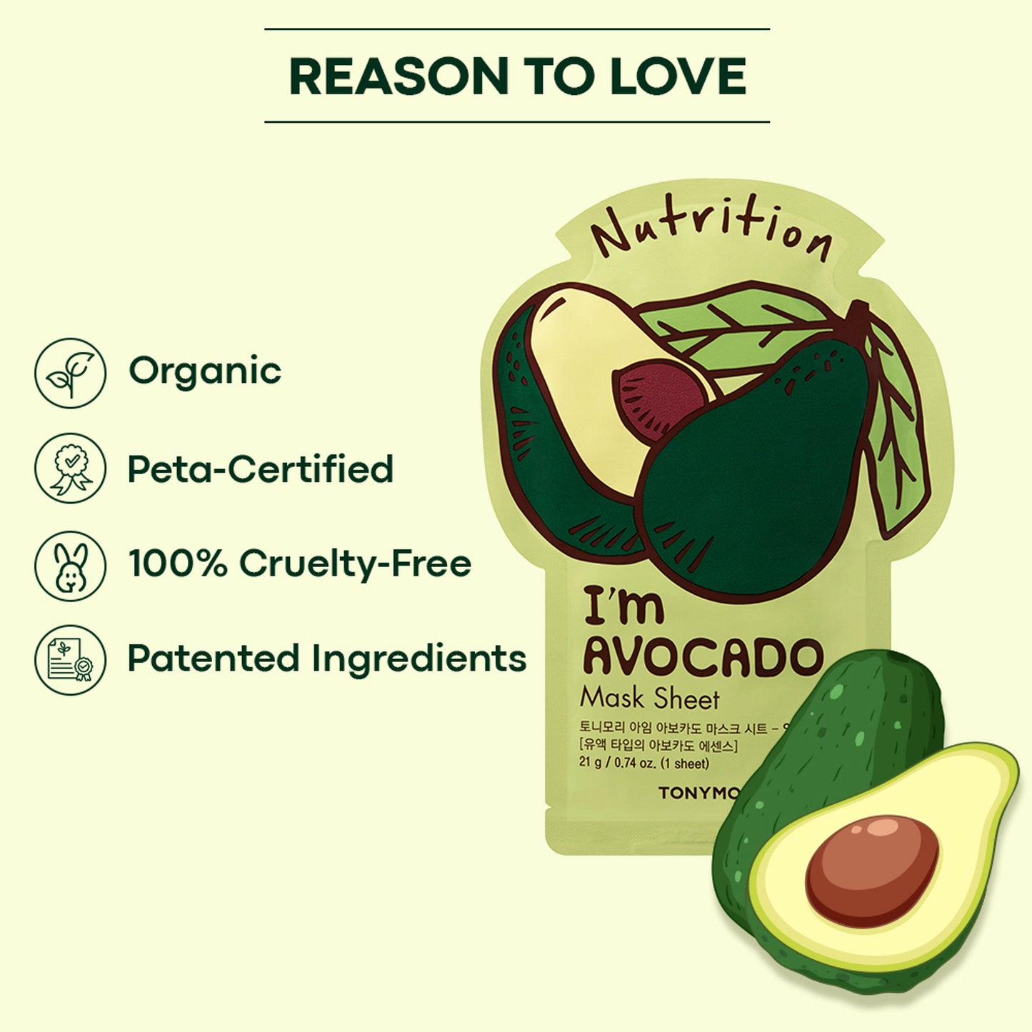 TONYMOLY Korean I'm Face Sheet Mask - Avocado