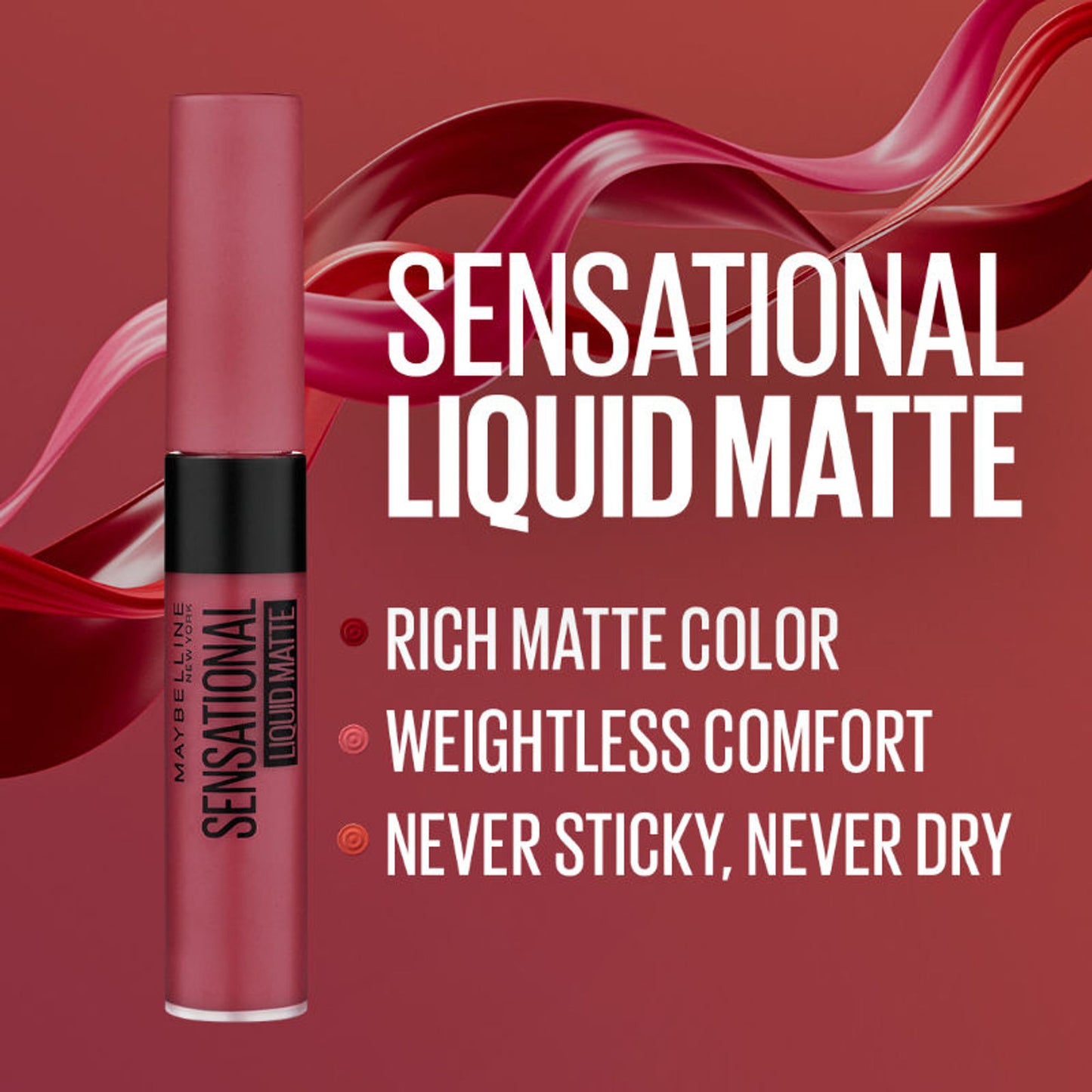 Maybelline New York Sensational Liquid Matte Lipstick, Long-lasting - 03 Flush It Red - Untamed Rose