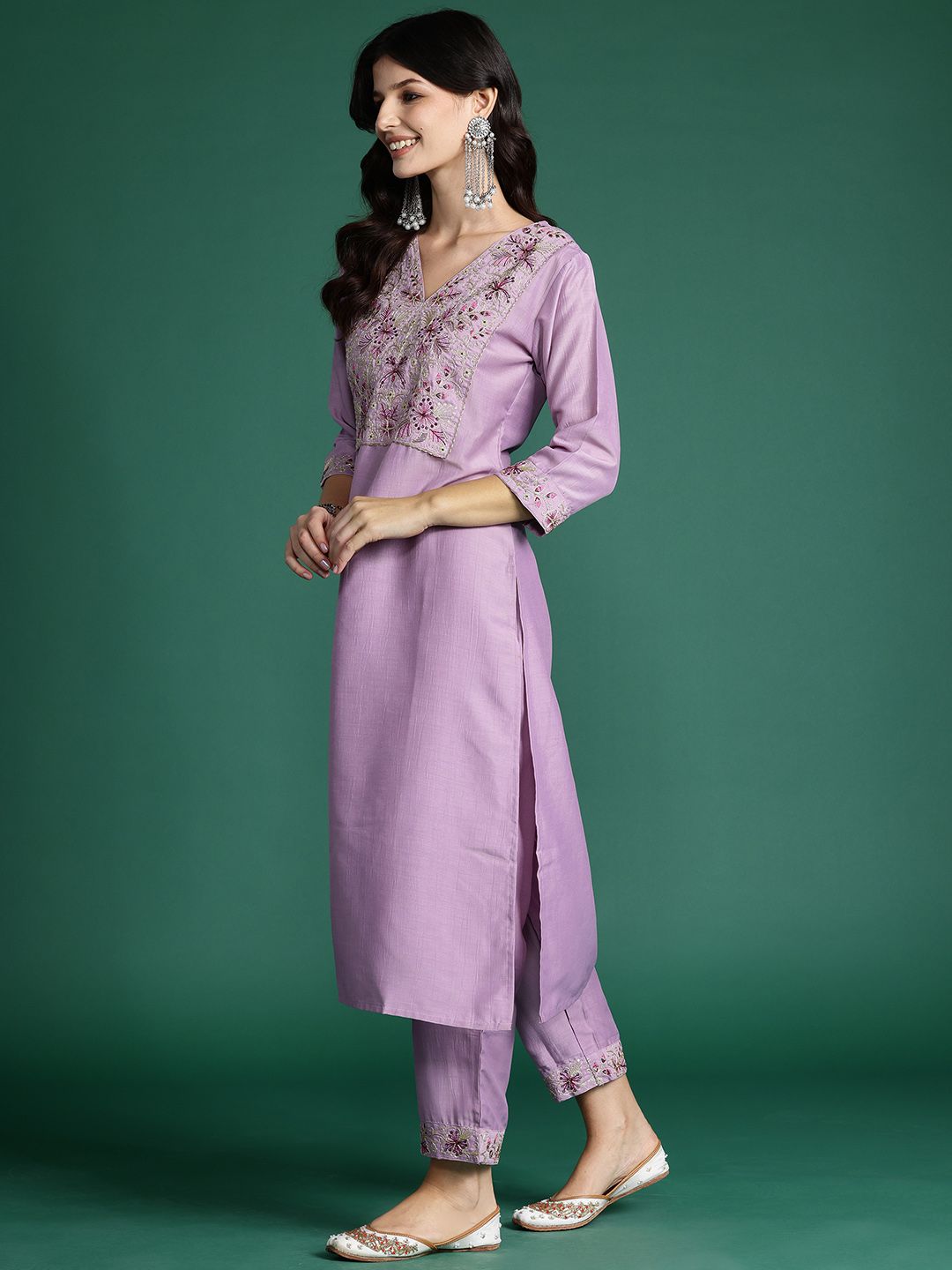 Indyancart IE Ethnic Motifs Embroidered Kurta with Trousers & With Dupatta