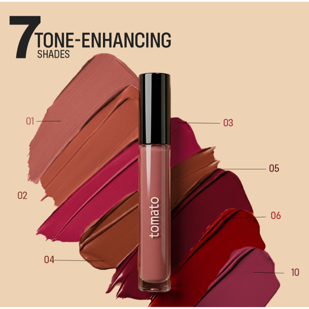 Flicka Tomato Liquid Lipstick in shade 01, rich matte finish, long-lasting, intense pigment, smudge-proof liquid lip color.