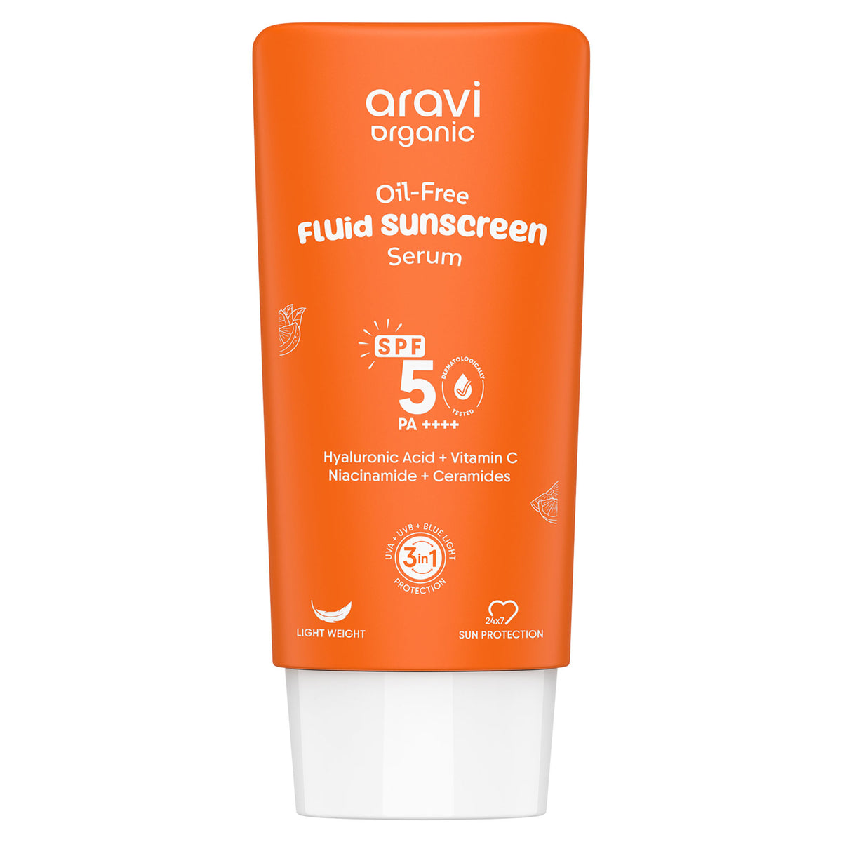 Aravi Organic Oil-Free Fluid Face Sunscreen SPF 50 PA++++, In-Vivo Tested, For Oily & Dry Skin