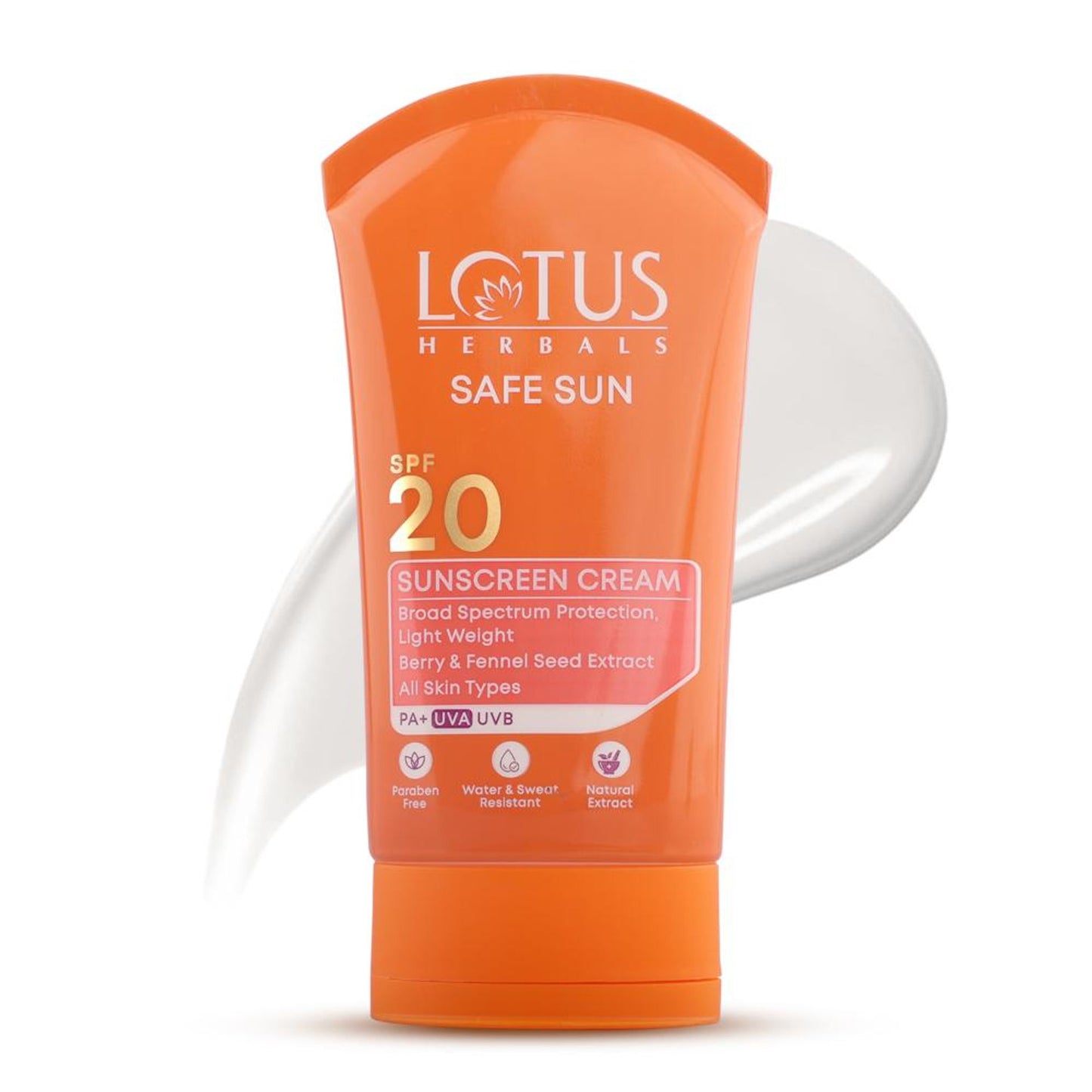 Lotus Herbals SafeSun Sunscreen Cream SPF 20 PA+ ,Berry & Fennel Seed Extracts,Waterproof & Oil-free