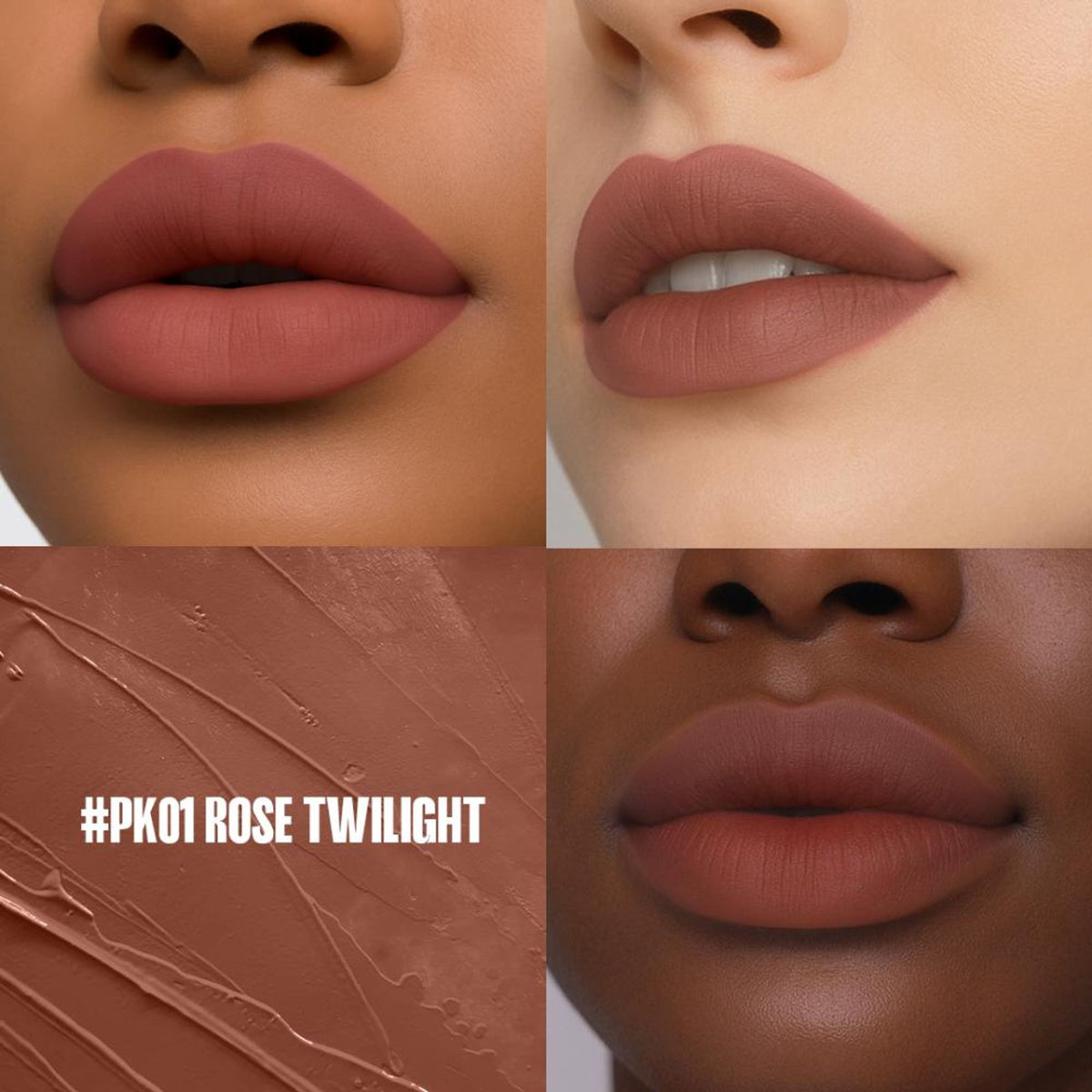 Focallure Airy Velvet Lipcream PK01 in soft pink shade, featuring smooth, velvety texture and applicator wand on a neutral background.