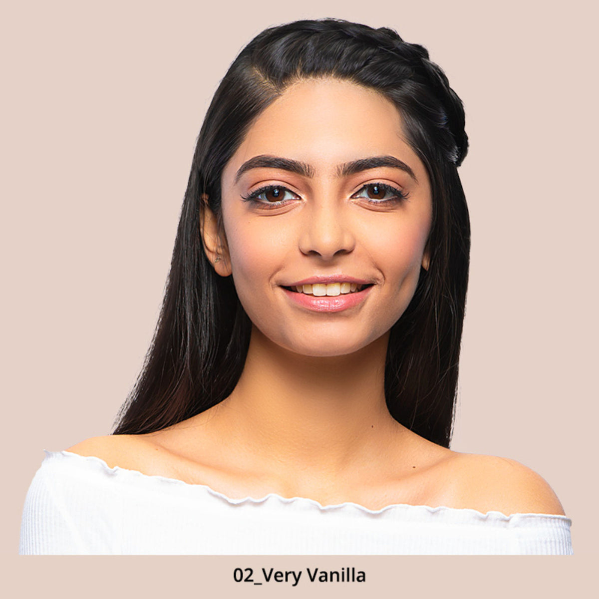 Nykaa Cosmetics SkinShield Anti-Pollution Matte Foundation in Very Vanilla 02, bottle with pump and shade swatch on skin