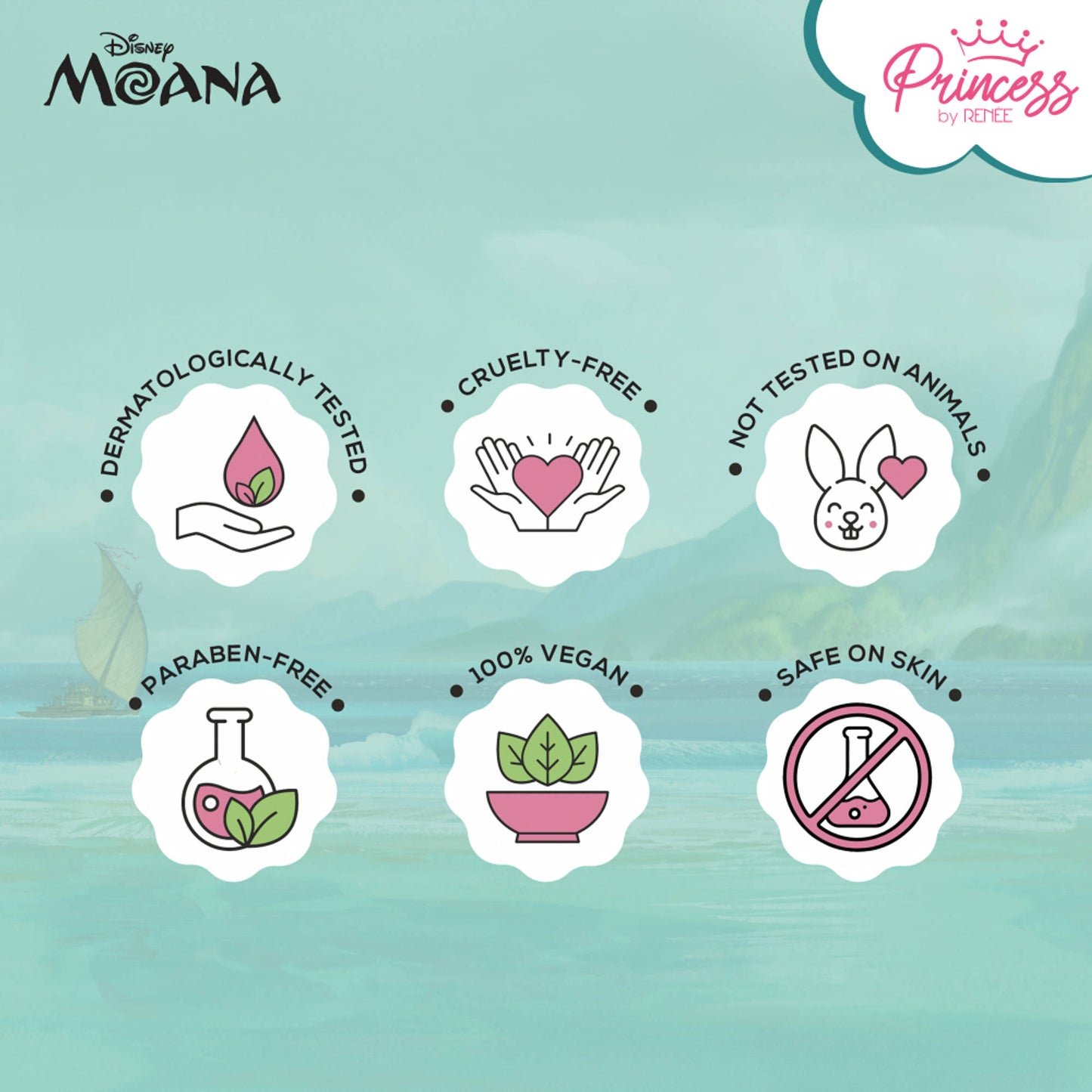 Princess by RENEE Disney Moana’s Tropical Trio Stick On Nails & Lip Balm Beauty Kit For Preteens