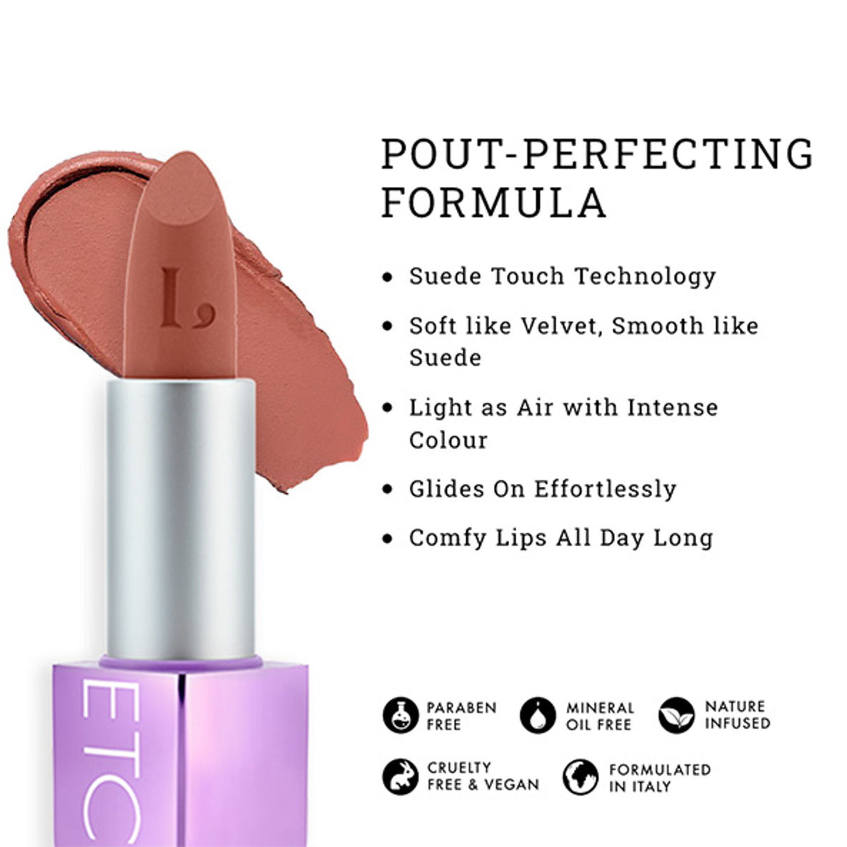 LOVETC High Definition matte lipstick in Princess Treatment shade, transfer-proof and non-drying, with a smooth, vibrant finish.