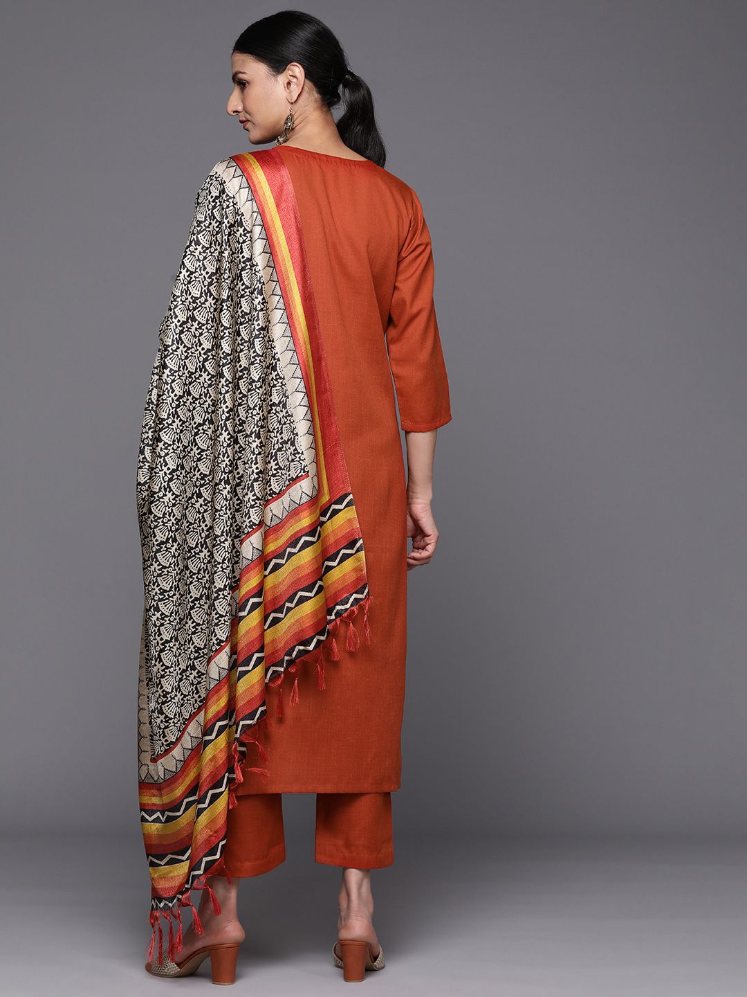 Indyancart VA Women's Floral Embroidered Gotta Patti Kurta with Trousers & With Dupatta