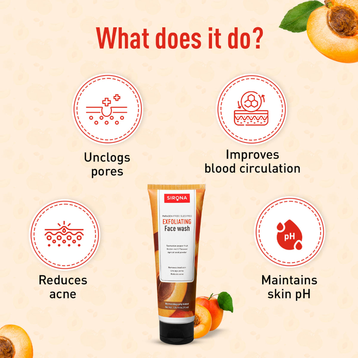 Sirona Natural Exfoliating Face Wash With Apricot & Flaxseed Extracts To Reduce Blemishes & Acne