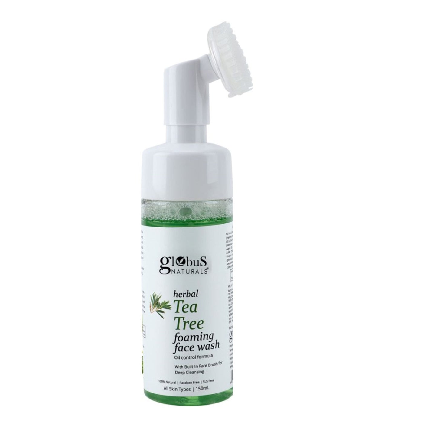 Globus Naturals Herbal Tea Tree Acne Control Foaming Face Wash with Silicon Face Massage Brush