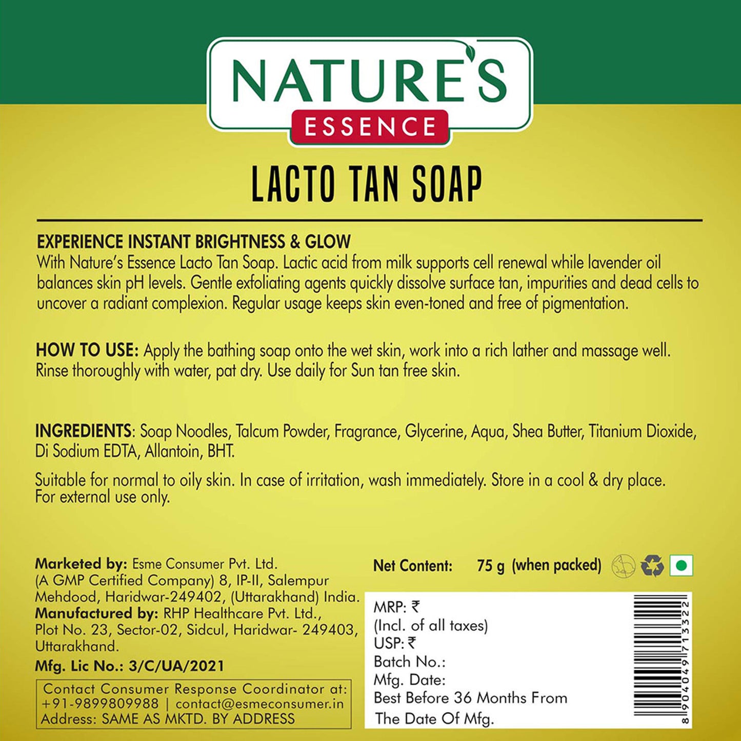 Nature's Essence Tan Clear Lacto Tan Soap