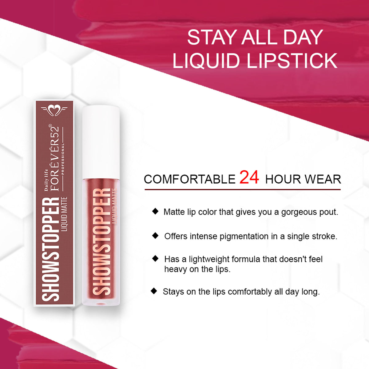 Daily Life Forever52 Show Stopper Liquid Matte lipstick in shade Shw017, featuring a sleek tube and applicator.