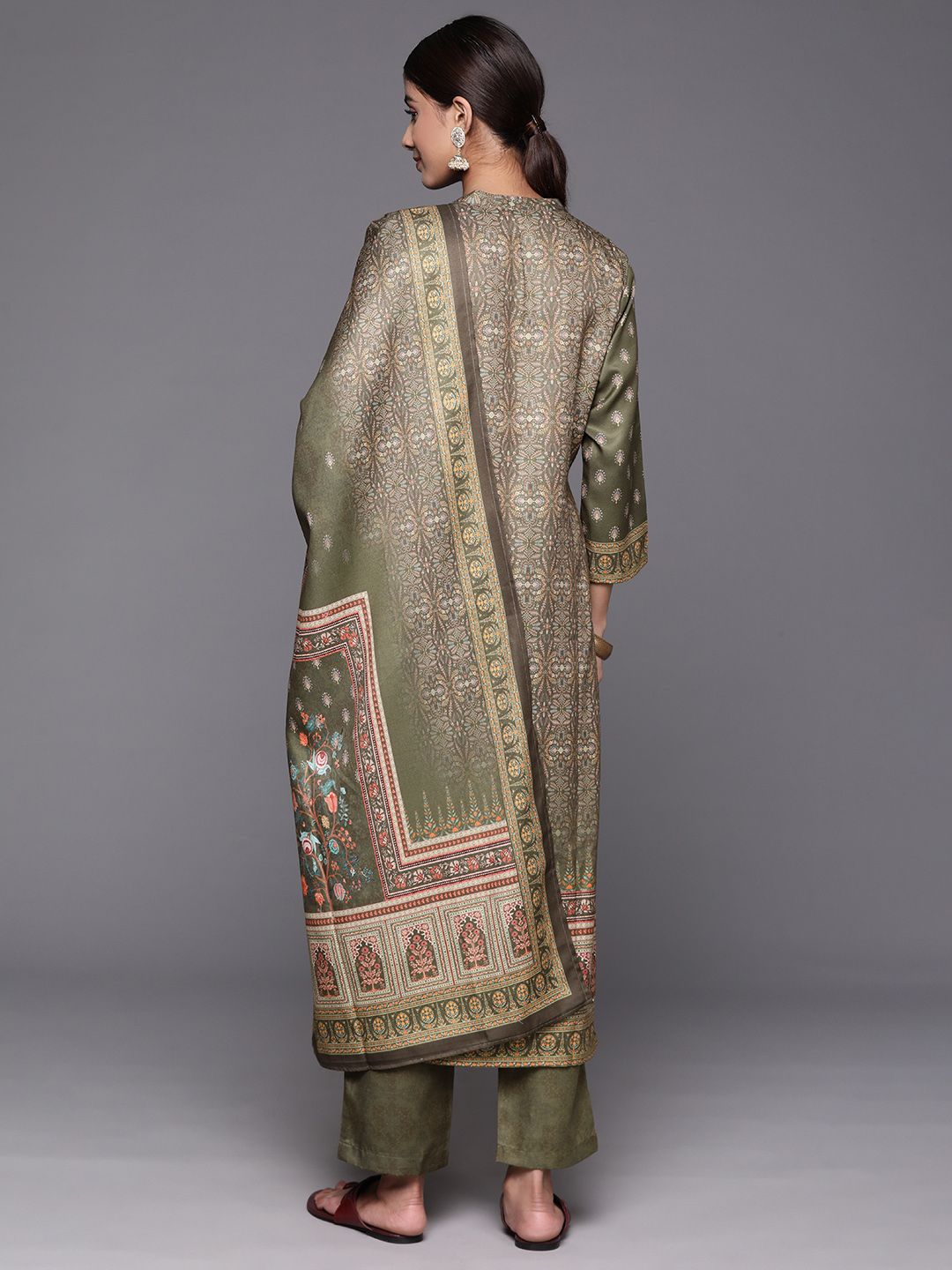 Indyancart VA Women'sEthnic Motif Printed Winter Kurta with Trouser & Dupatta