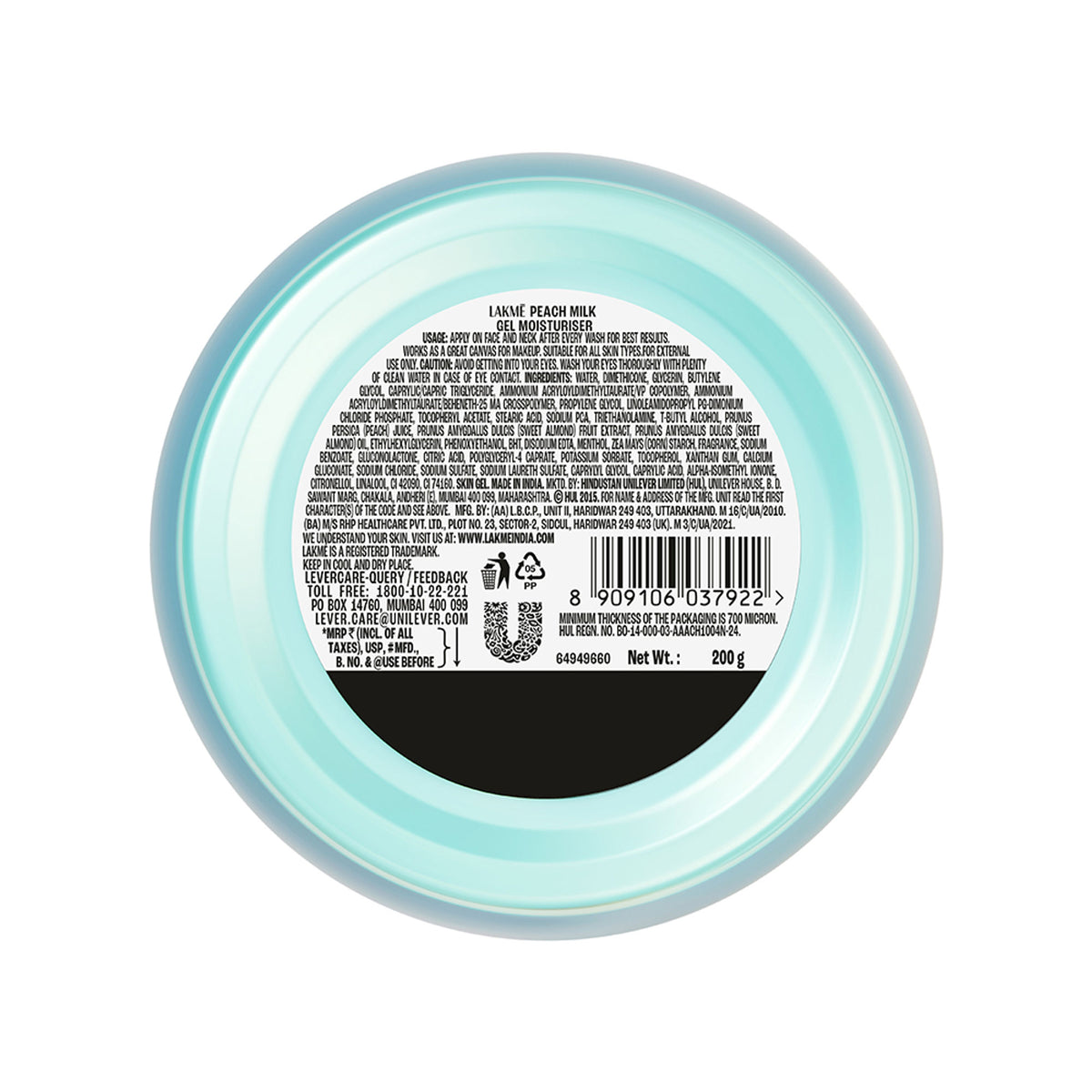 Lakmé Peach Gel Moisturiser 2%Pro Ceramide, Skin Barrier Repair & Glowing Skin,All Skin Types