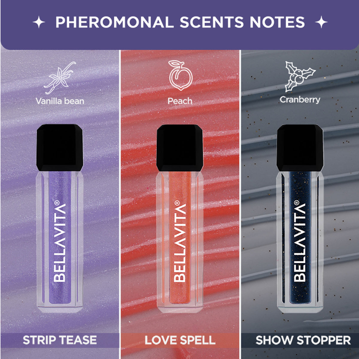 Bella Vita Organic Show Stopper pH Adapting Lip Gloss in a clear tube with a pink tint, featuring a glossy finish and a doe-foot applicator.
