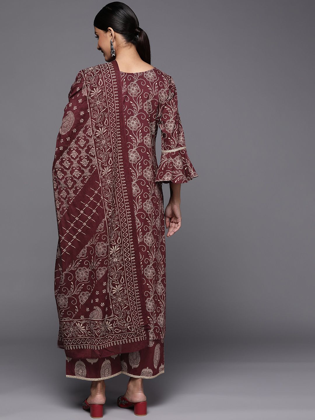 Dhiyona IE Women Purple Floral Kurta with Palazzos & With Dupatta