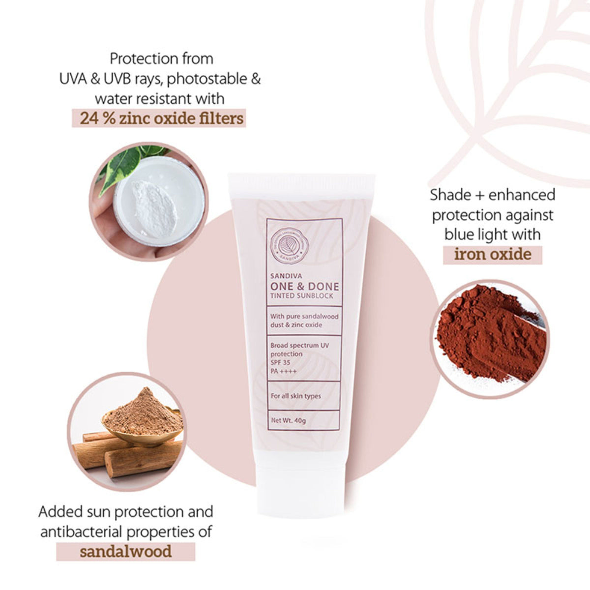 Sandiva One & Done Tinted Sunscreen With Zinc Oxide, SPF 35 PA++++, No White Cast - Tint No. 33