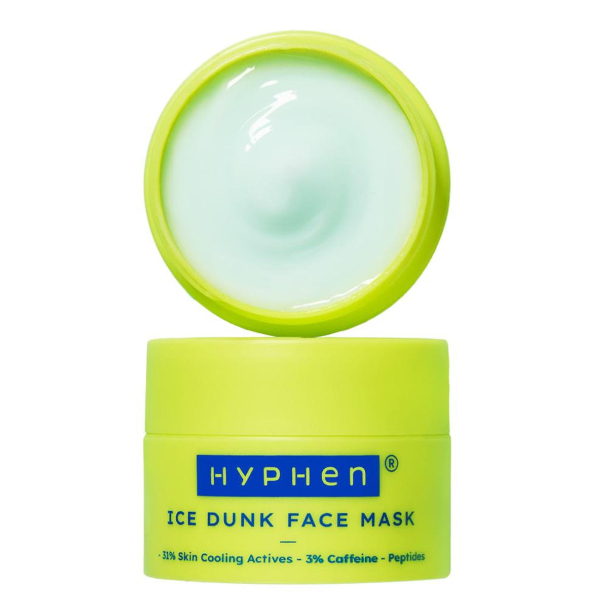 Hyphen Ice Dunk Cooling Face Mask with cooling actives and caffeine, designed to reduce puffiness and refresh the skin.