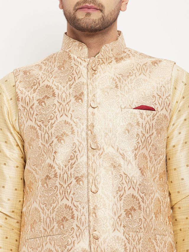 Men's Maroon Silk Blend Straight Jacket Kurta and Pyjama Set