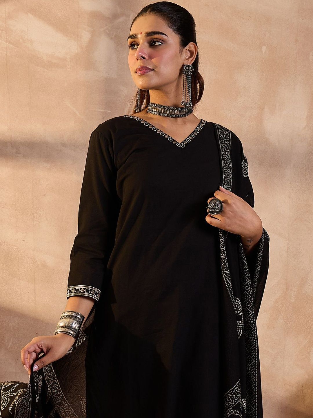 Mirror Work Pure Cotton Kurta With Trouser & With Dupatta