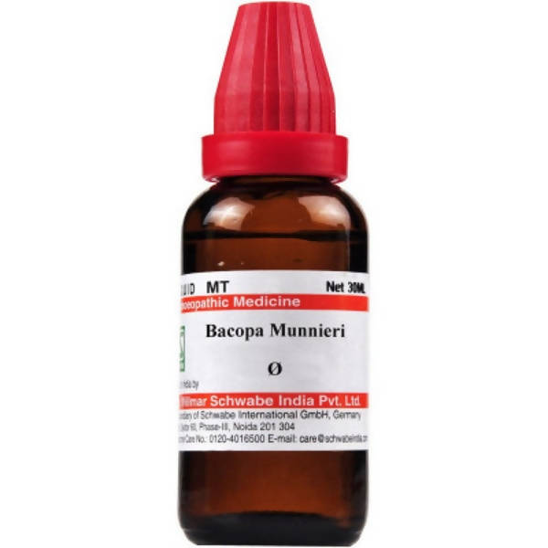 Homeopathy mother tincture bottle of Bacopa Munnieri by Dr. Willmar Schwabe India, used for wellness and natural health.