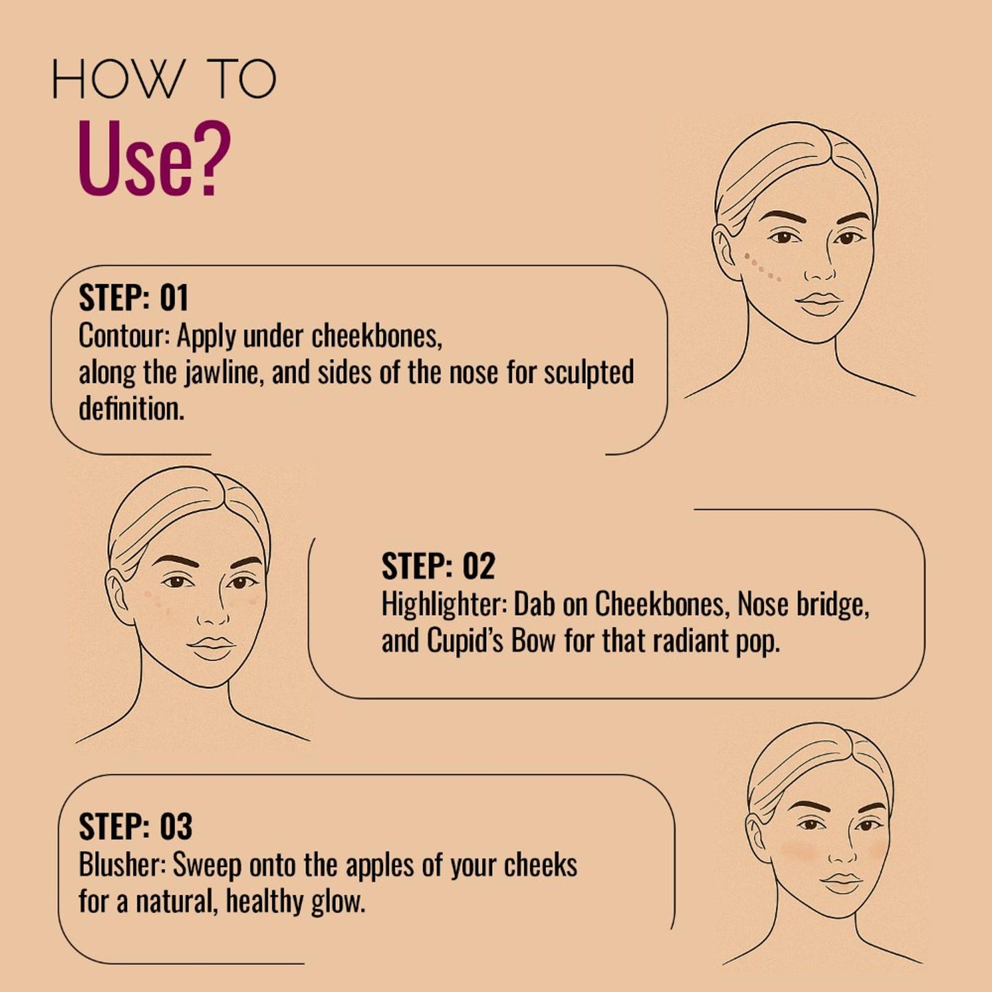 FASHION COLOUR Saranghae 3 In 1 Contour Highlighter Blusher Palette - Shade 03