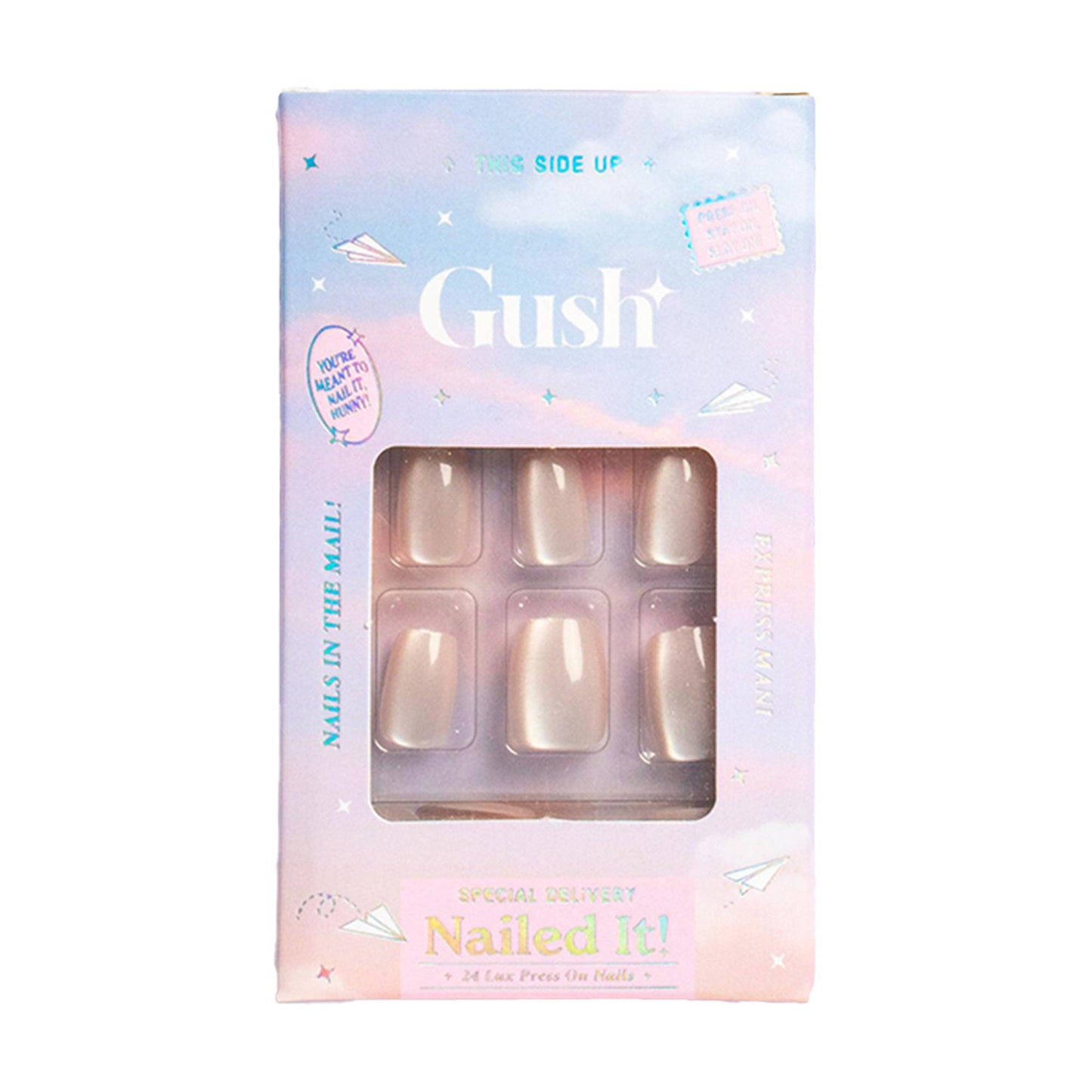 Gush Beauty Nailed It Reusable Luxury Press On Nails With Application Kit - Creme Cat Eye